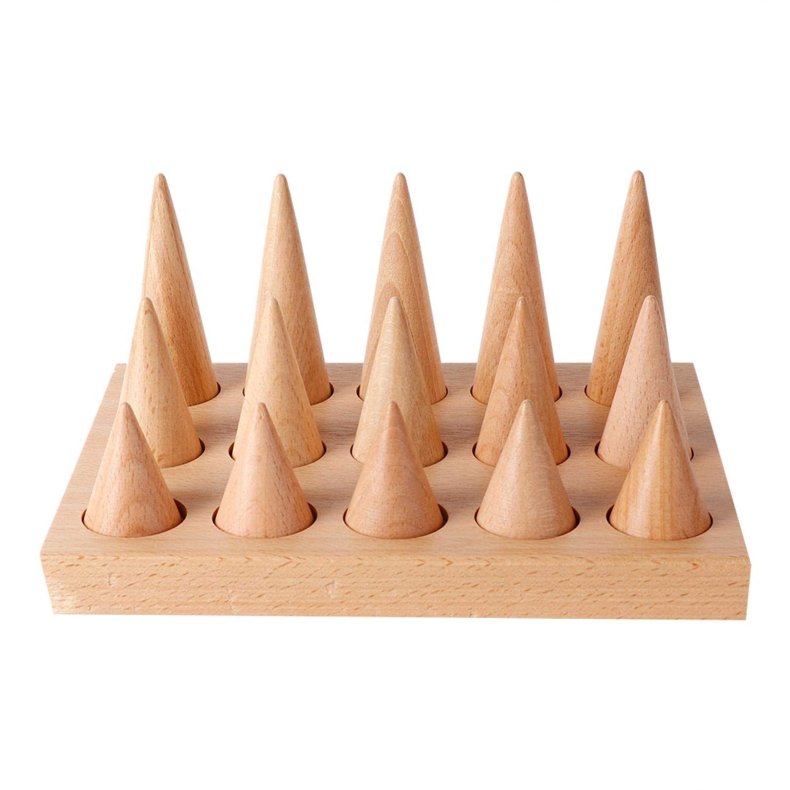Okuyonic Wooden Conical Ring Holder - 15 Finger Ring Display Stand for Jewelry Store, Wedding, Engagement & Gift Showcase - Perfect for Retail, Boutique, and Home Decor