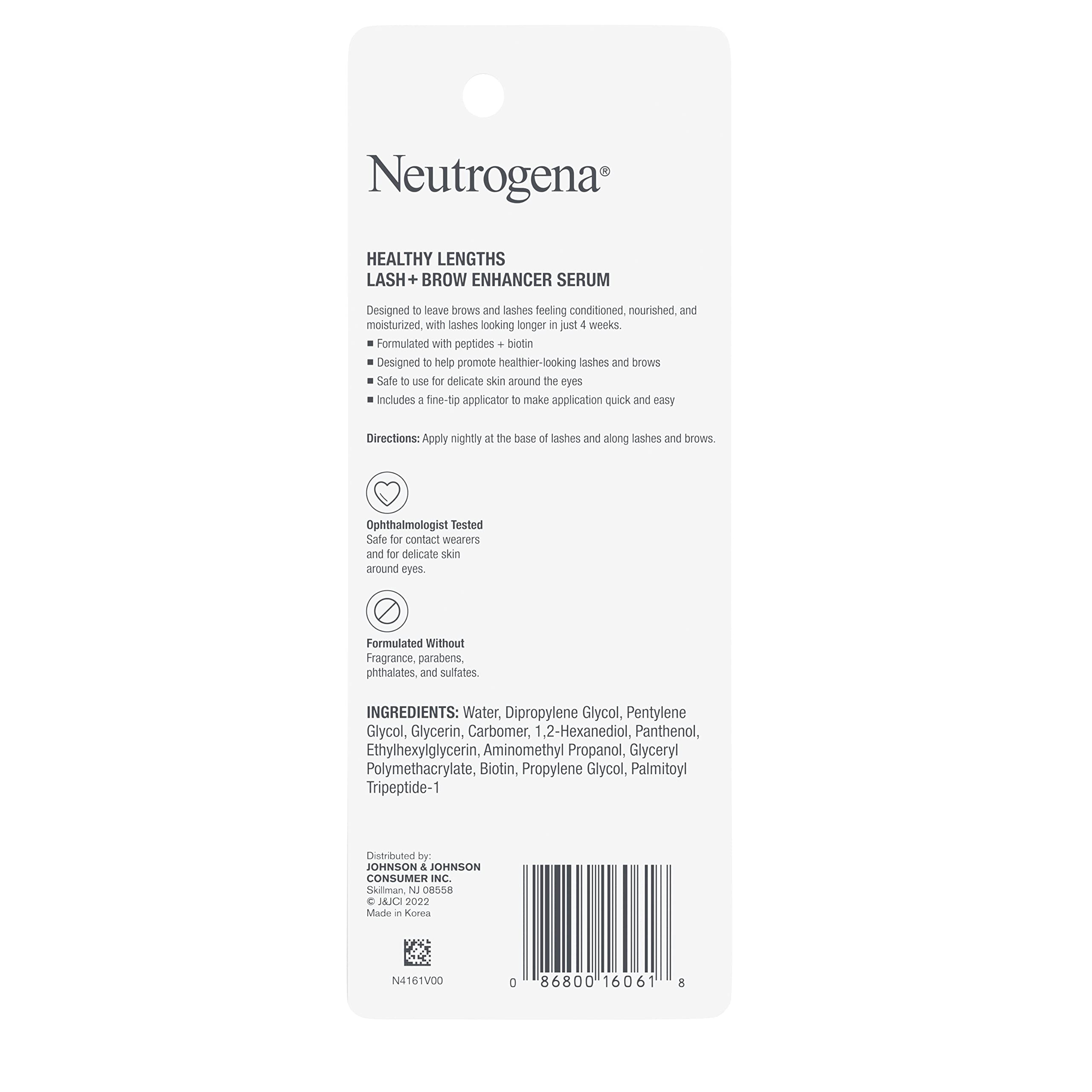 Neutrogena Healthy Lash + Brow Enhancer Serum with Biotin & Peptides - Nourishing & Conditioning Treatment for Thicker Lashes & Eyebrows - 0.08 oz - Perfect for Daily Use to Boost Lash & Brow Growth Naturally
