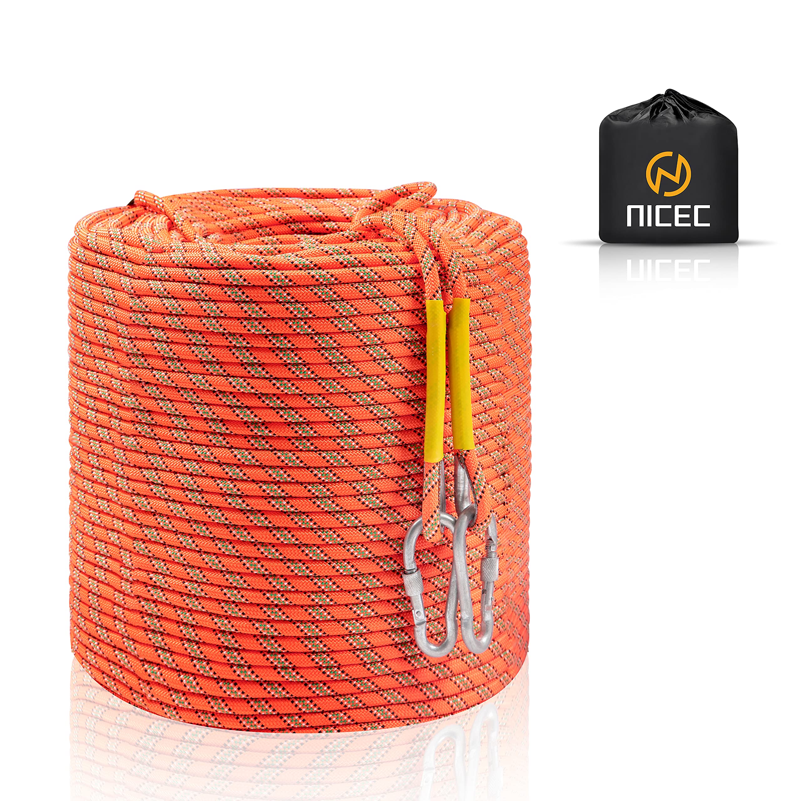 Premium Static Climbing Rope 10mm - Rescue, Construction & Rock Climbing Rope (32ft/64ft/96ft/160ft/230ft/500ft/985ft/1000ft) with Carry Bag - Heavy Duty Safety Rope for Outdoor Adventures, Emergency Rescue & Work Sites (Orange, 300M/985FT)