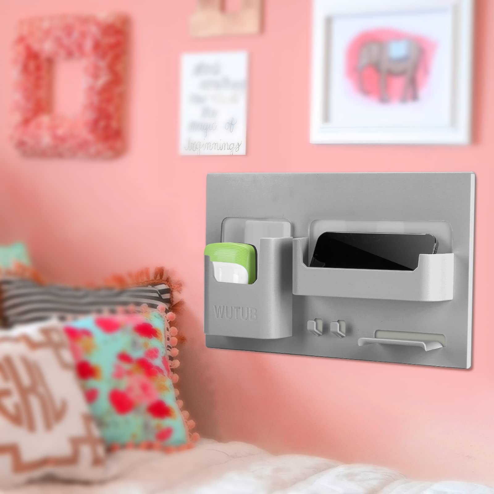 Gray Bathroom Shelves & Bedside Wall Shelf Organizer - Space-Saving Storage for Bathroom, Bedroom, Kitchen & Office