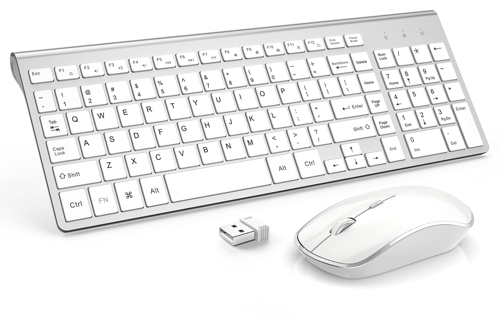 Wireless Keyboard and Mouse Combo with Numeric Keypad - Slim USB Wireless Keyboard & Mouse Set for iMac, Mac, PC, Laptop, Tablet - Compatible with Windows (Silver White) - Perfect for Office Work, Home Computing, and Gaming