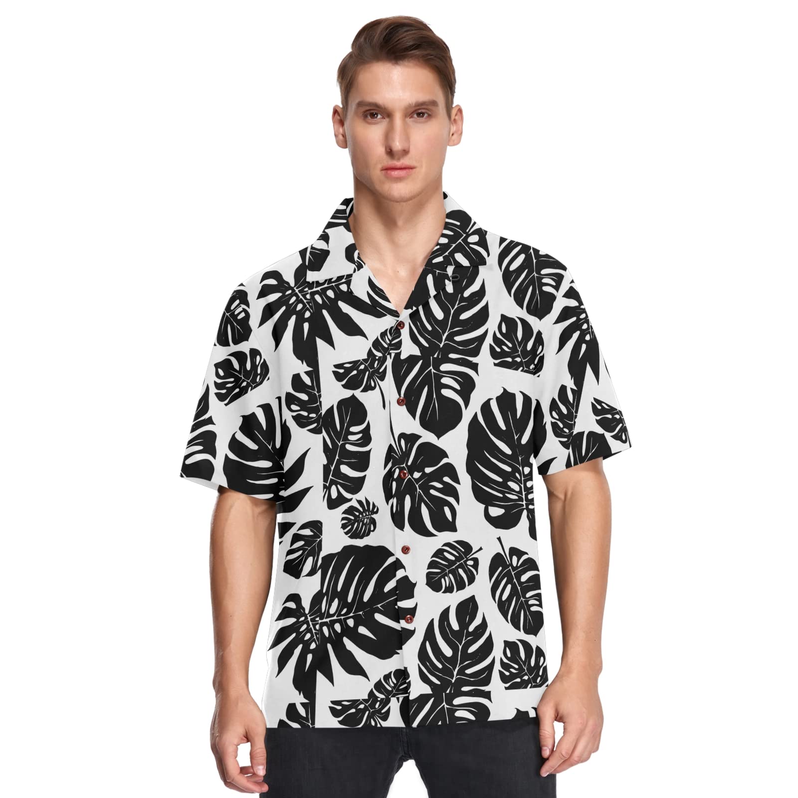 Men's Tropical Palm Leaf Hawaiian Shirt - Casual Short Sleeve Button Down Shirt for Summer Beach Vacation & Luau Party | Breathable & Stylish Resort Wear