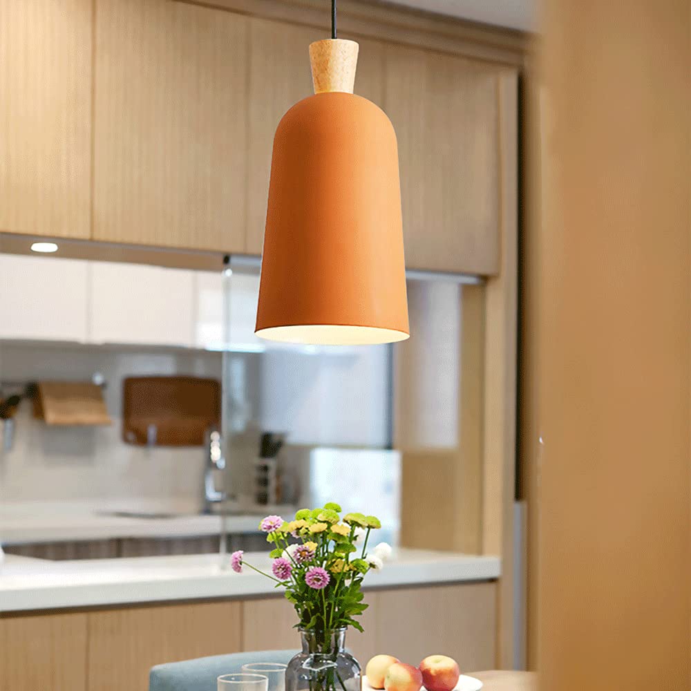 Modern Wood LED Chandelier with Geometric Metal Shade - Minimalist Pendant Lighting for Living Room, Kitchen Island, Dining Table, Bedroom & Bedside - Energy Efficient Hanging Light Fixture for Home Decor & Interior Design