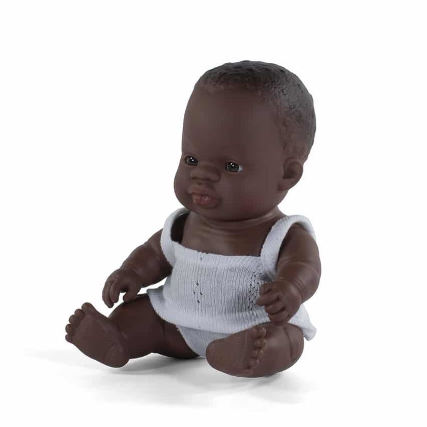 MINILAND African Girl Baby Doll - 21cm Soft Cuddly Toy for Kids | Perfect for Pretend Play, Gift Giving & Nursery Decor