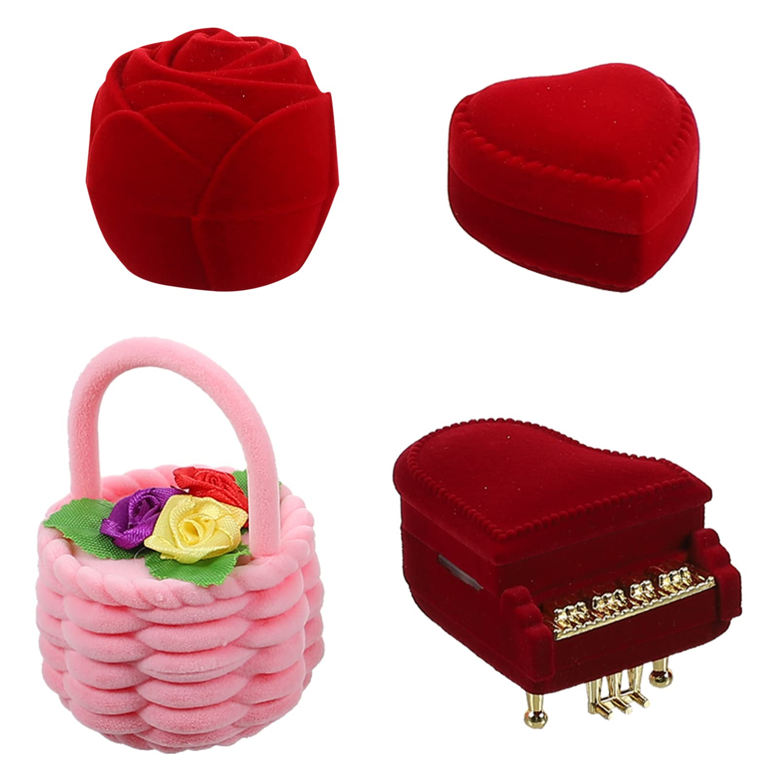 Flocking Heart Jewelry Box - Velvet Rose Piano-Shaped Ring & Earring Display Case | Wedding Jewelry Storage Container | Perfect for Engagement Proposals, Bridal Showers & Gift Giving