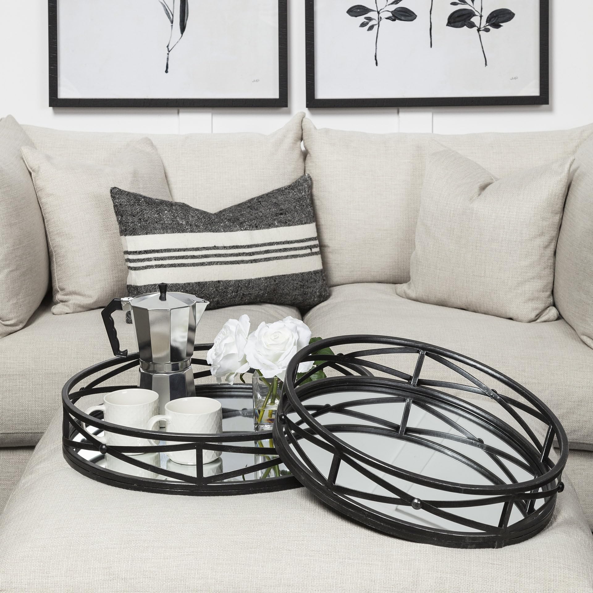 Mercana Piers (Set of 2) Black Wooden Serving Trays - Perfect for Coffee Table Decor, Living Room Organization & Dining Room Entertaining
