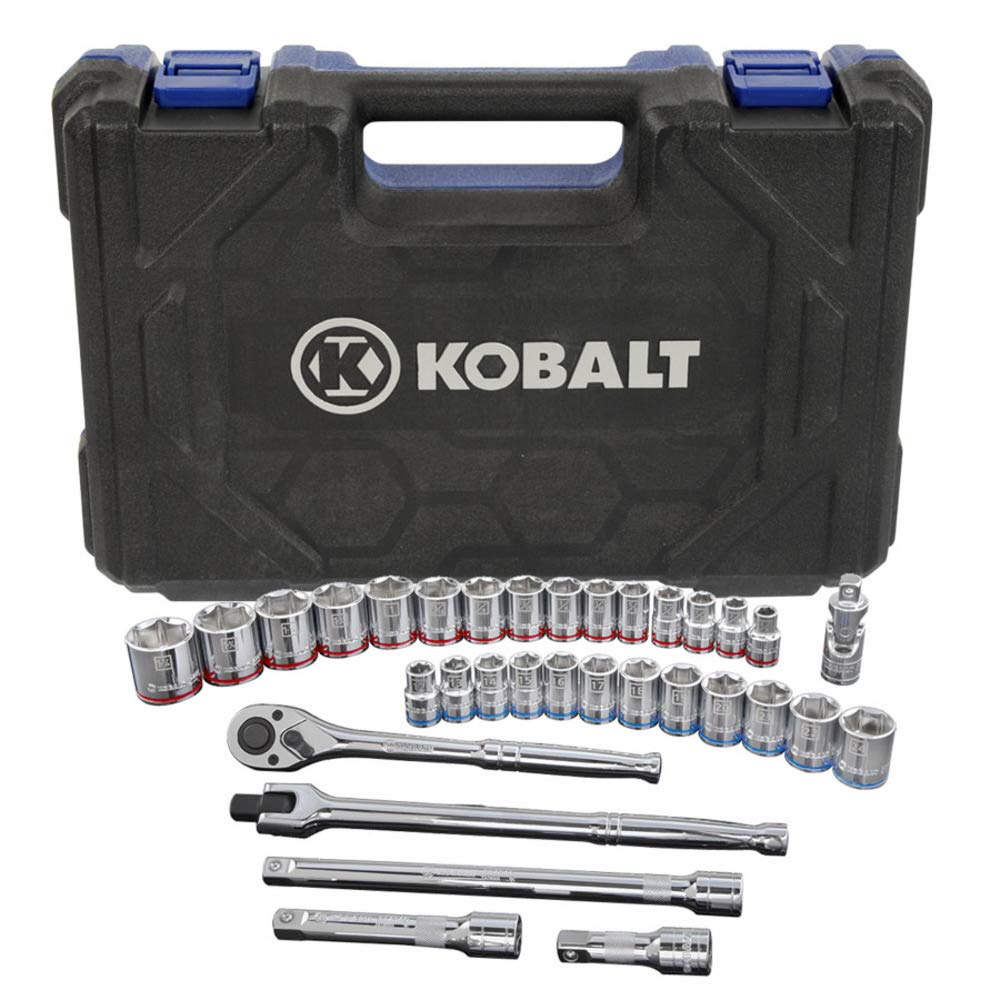 Kobalt 573345 33-Piece 1/2-Inch Drive Mechanic's Tool Set with Hard Case - Inch & Metric Sockets - Perfect for Auto Repair, DIY Projects & Professional Mechanics