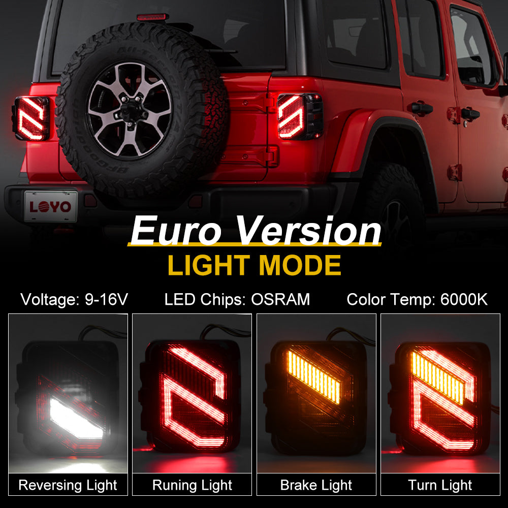 LOYO® LED Tail Lights for Jeep Wrangler JL & JLU (2018-2024) - Smoked Lens - Waterproof & Durable Replacement Lights for Off-Roading & Night Driving