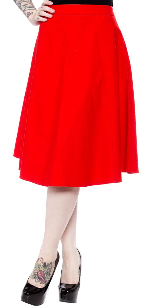 Sourpuss Donna Skirt - Vintage Style Red Swing Skirt for Women | Retro Rockabilly Pinup Fashion | Perfect for Parties, Cosplay & Everyday Wear
