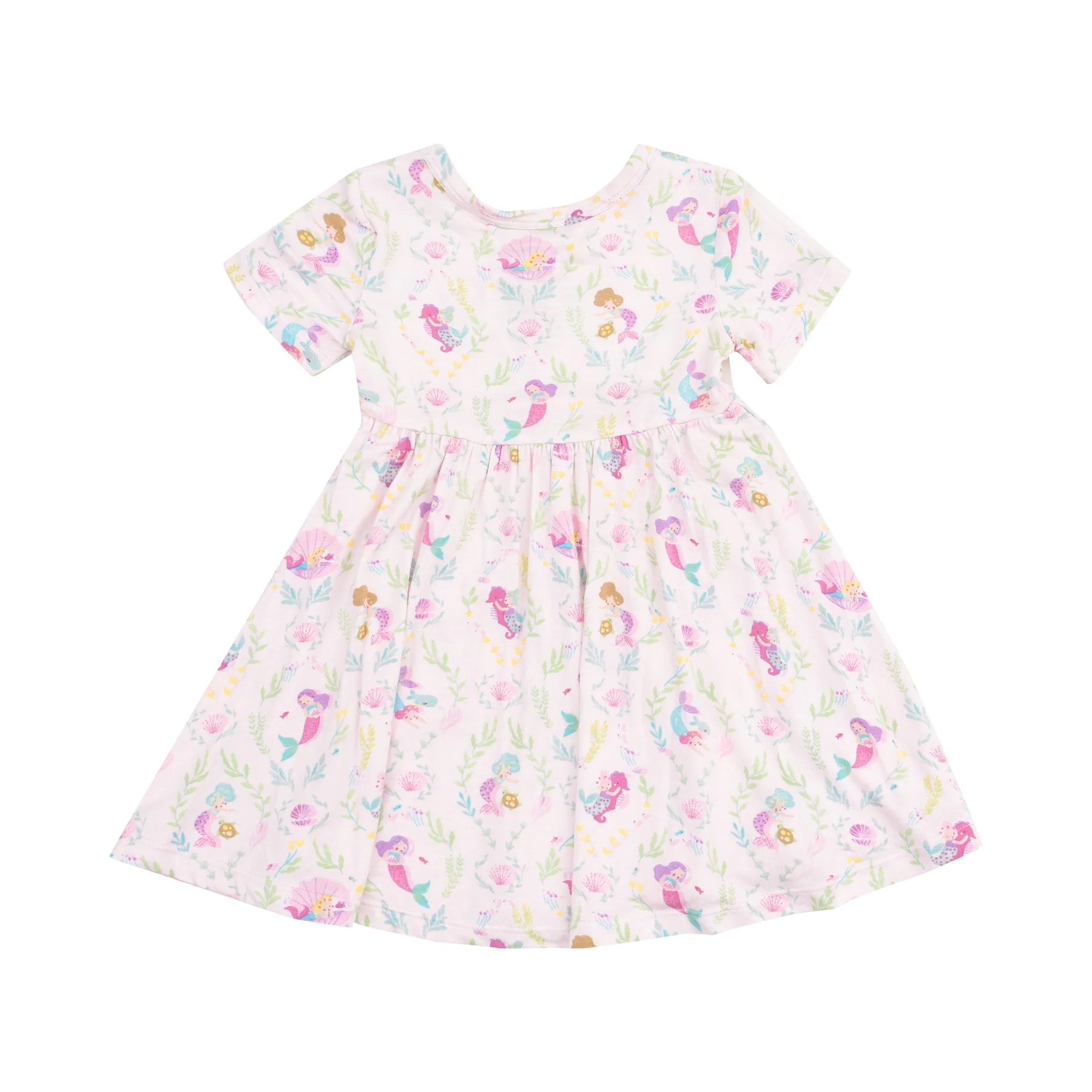 Mermaids Short Sleeve Twirly Dress for Girls - Cute Floral Summer Swing Dress with Ruffle Skirt | Perfect for Beach Vacation, Birthday Party & Photo Shoots