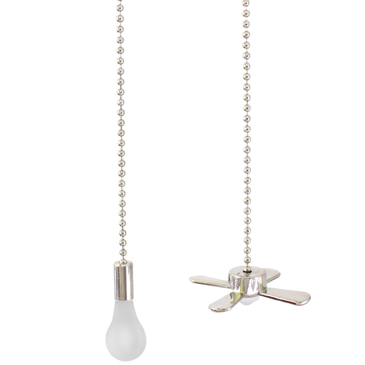 Nosii Ceiling Fan Chandelier Pull Chain Set - 2 Pack Fan & Light Bulb Shaped Pull Chains with Metal Connector, Silver Finish | Perfect for Bedroom, Living Room & Dining Room Lighting Upgrade