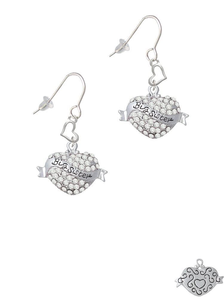 Delight Jewelry Sterling Silver Big Sister Banner & Crystal Heart French Hook Earrings - Perfect for Sister Gifts, Birthday Presents, and Special Occasions