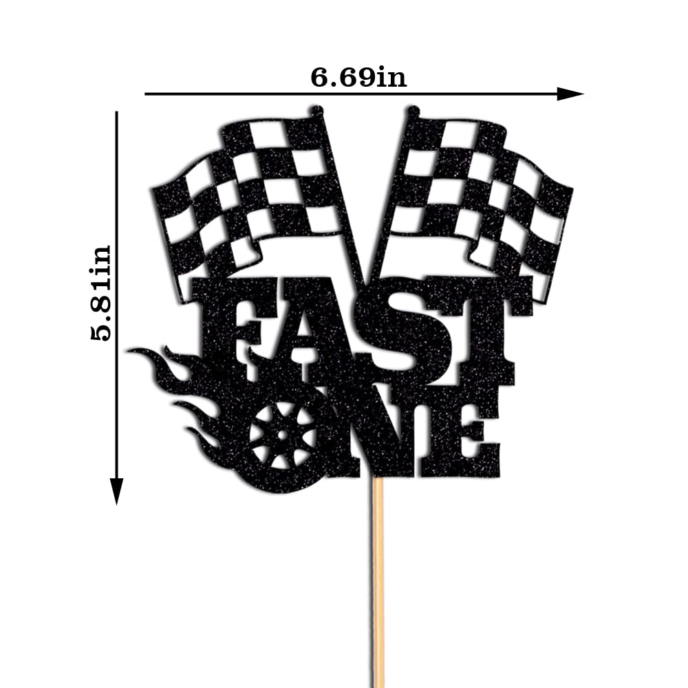 Fast One Cake Topper - 1st Birthday Race Car Theme Decor for Boys & Girls - Chequered Flag Photo Booth Props & Backdrop Supplies - Perfect for Birthday Parties, Baby Showers & Themed Celebrations