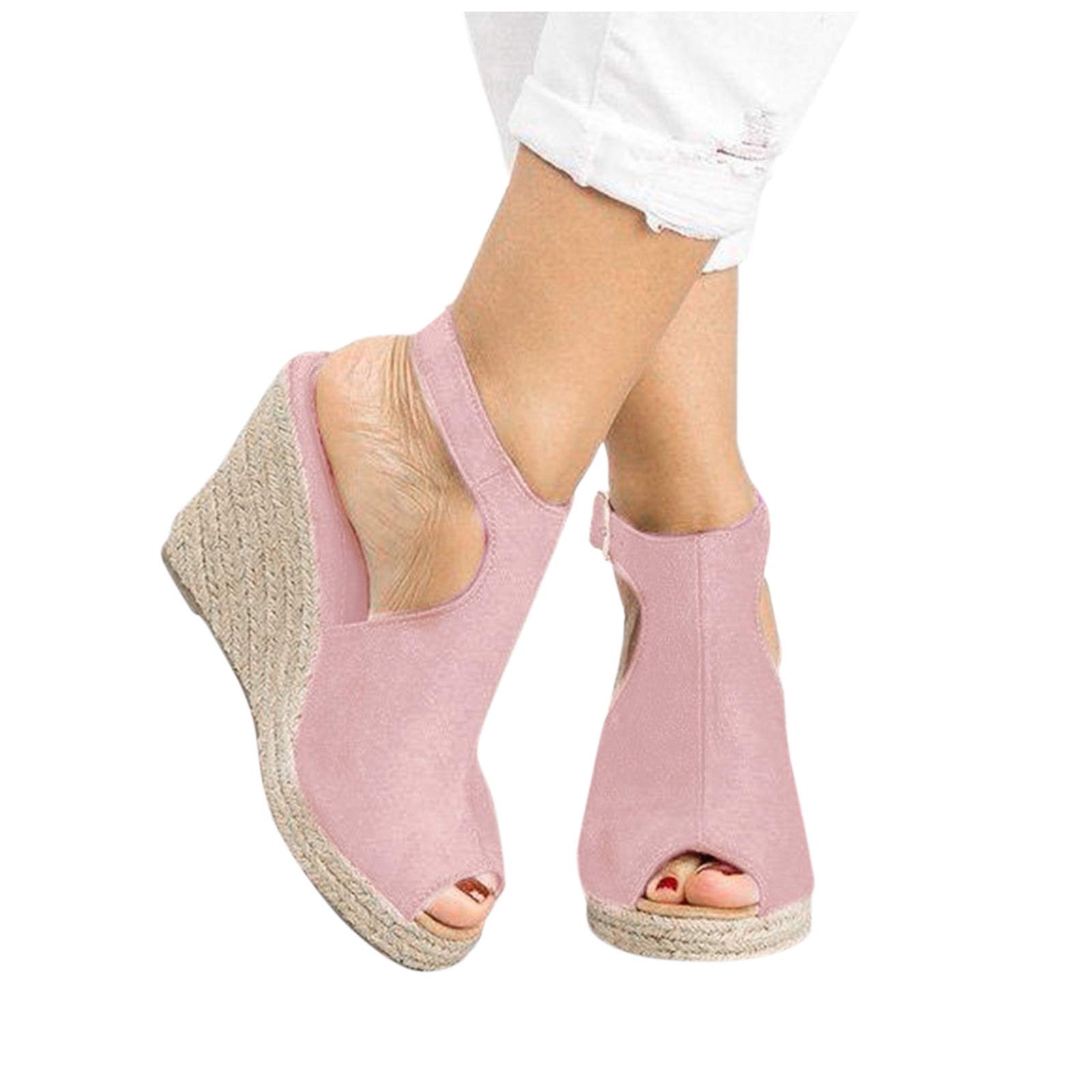 Women's Casual Buckle Strap Roman Wedge Sandals - Open Toe Platform Beach Shoes for Summer Walking, Vacation & Outdoor Activities
