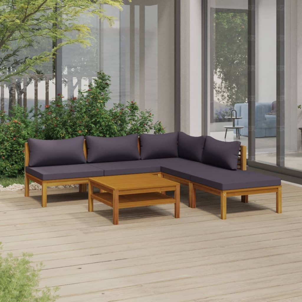 vidaXL 6-Piece Acacia Wood Patio Lounge Set with Cushions - Outdoor Modular Sofa Seating for Garden, Terrace & Backyard - Weather-Resistant Wooden Furniture for Relaxing & Entertaining