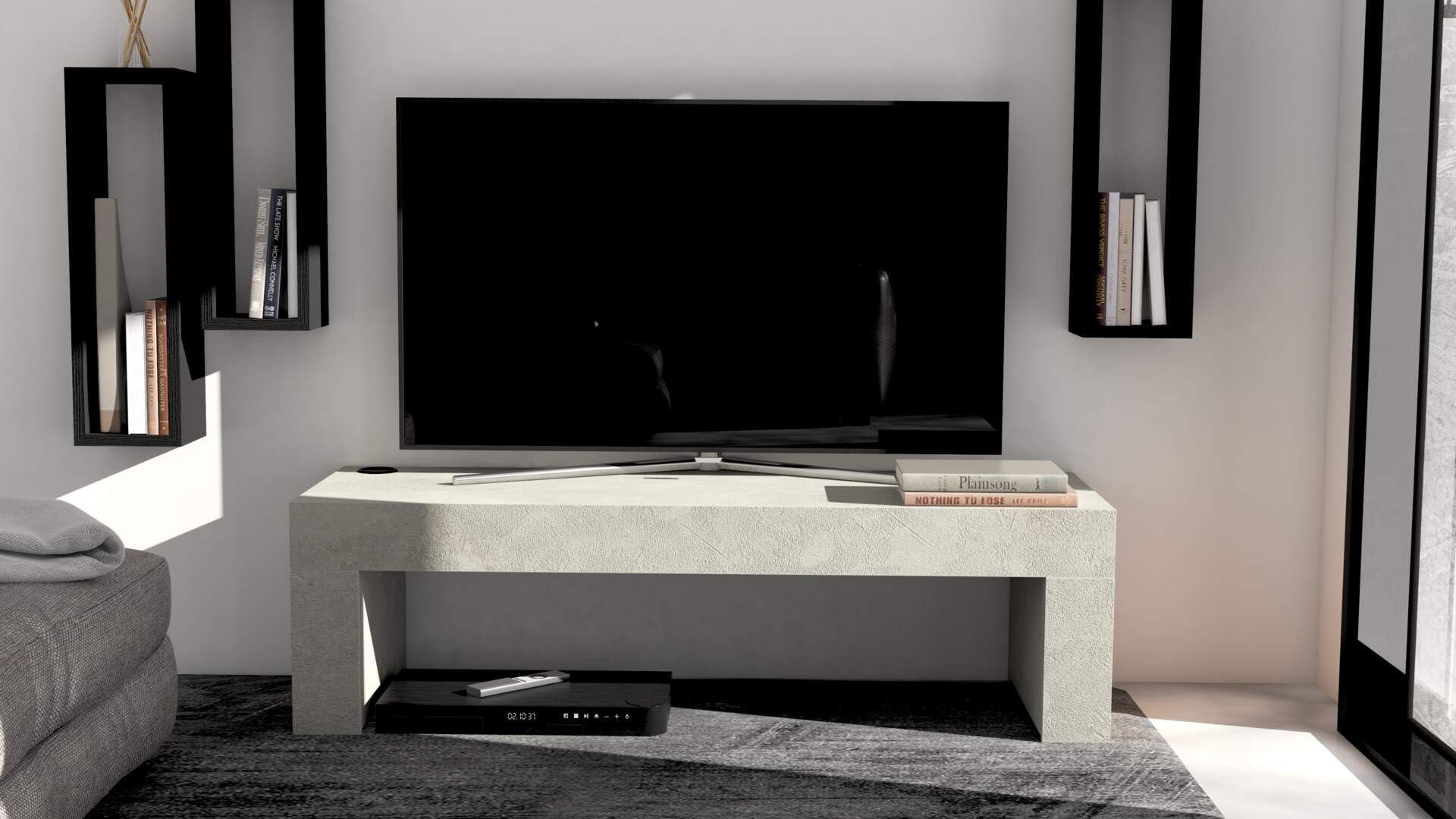Evolution TV Stand 120x40 with Wireless Charger - Modern Concrete Effect Grey TV Console - Made in Italy - Perfect for Living Room & Home Theater Setup