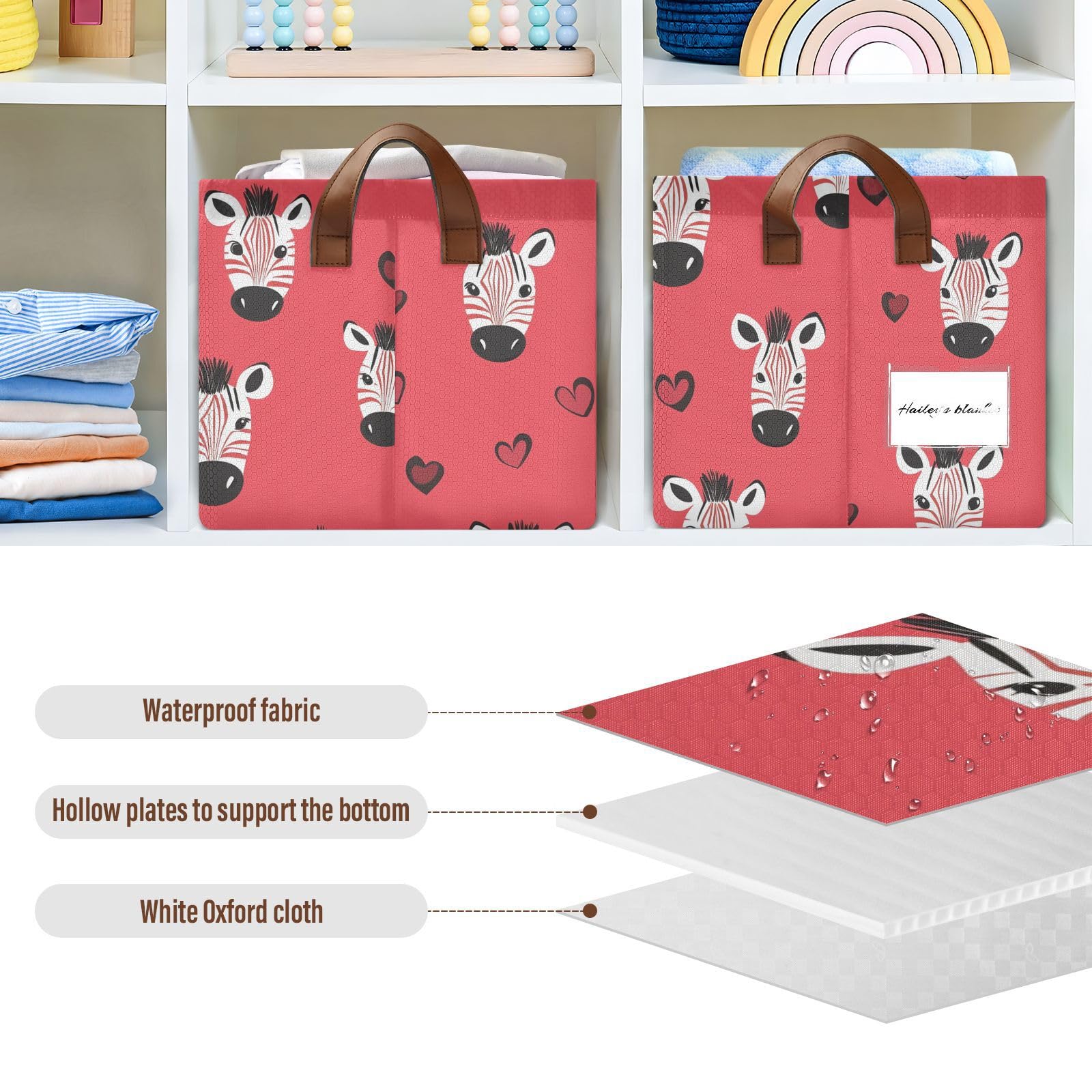 Valentine's Day Cartoon Red Large Storage Baskets with Handles - Foldable Fabric Storage Cubes for Clothes, Jeans, Books Organization (2-Pack) - Perfect for Bedroom, Closet & Kids Room Storage