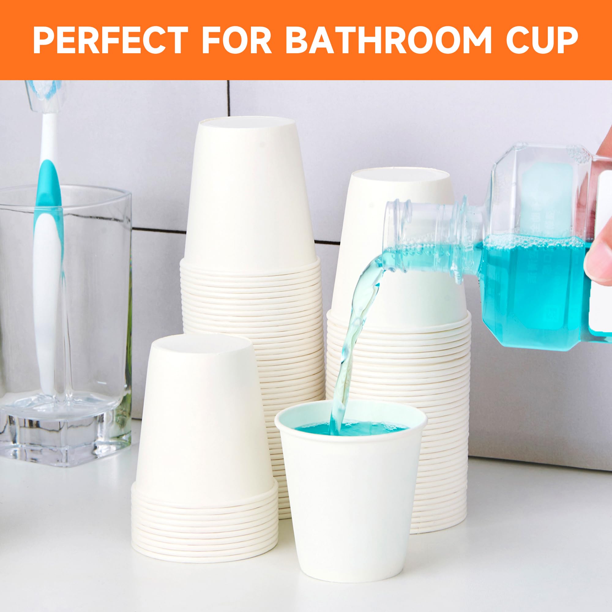 100 Count 3 oz Disposable Paper Mouthwash Cups - Small Bathroom Cups for Dental Rinse, Parties, Travel & Everyday Use - Perfect for Home, Office & Healthcare Facilities