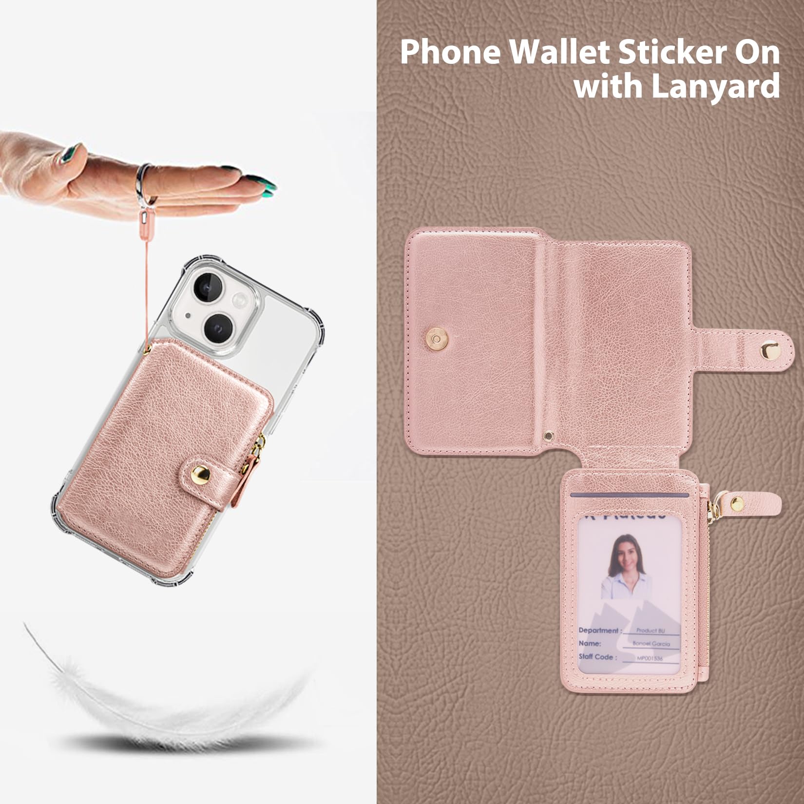 Premium Bifold Leather Wallet for Women with ID Window & Phone Holder - Durable RFID Blocking Card Case with Detachable Lanyard (Rose Pink) - Perfect for Everyday Use, Travel, and Hands-Free Convenience
