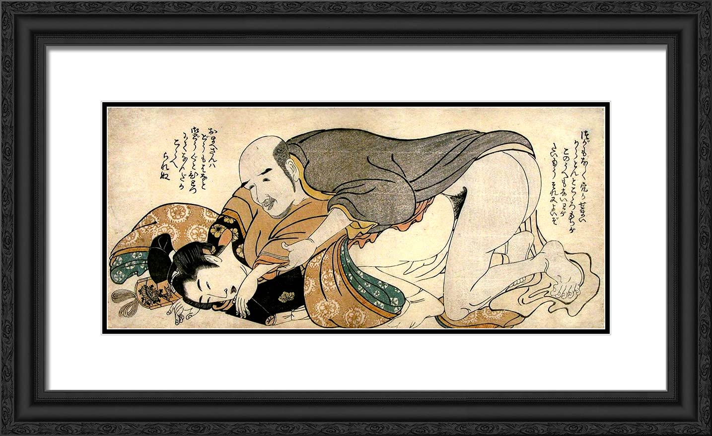 Kitagawa Utamaro Framed Art Print - 24x15 Inch Black Ornate Frame with Double Matting, Male Couple Painting | Perfect for Home Decor, Office Wall Art & Japanese Culture Enthusiasts