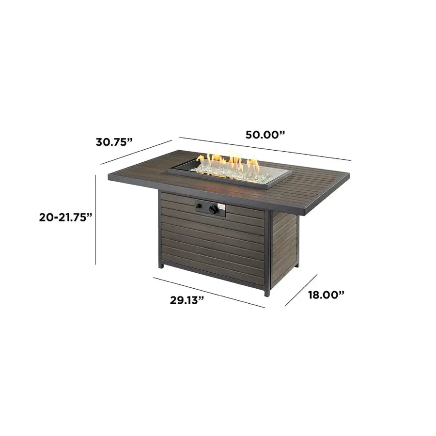 The Outdoor Greatroom Company Brooks Rectangular Fire Table - Outdoor Propane Fire Pit Table for Patio, Deck, Backyard - Perfect for Entertaining, Relaxing & Ambience