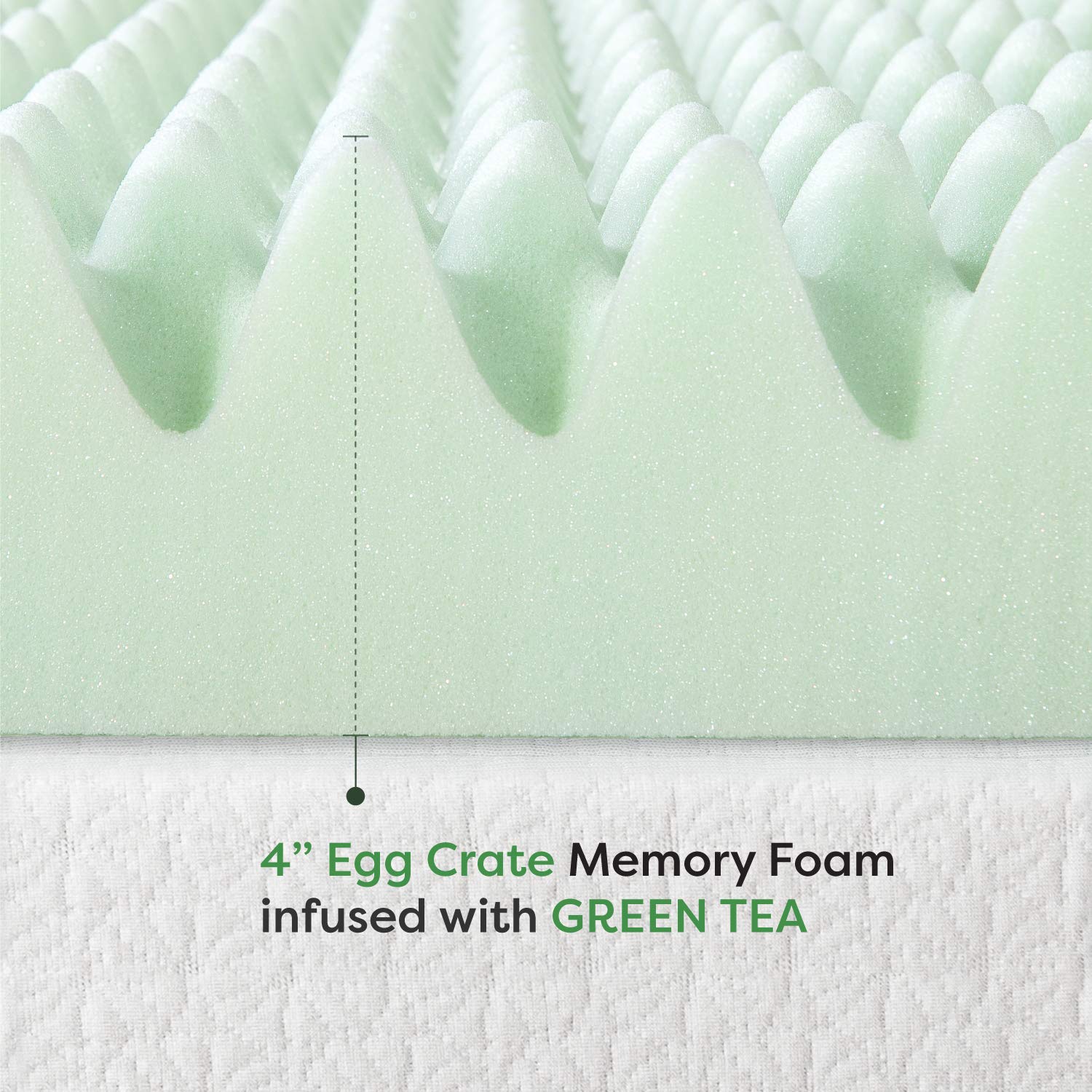 4 Inch Egg Crate Memory Foam Mattress Topper with Green Tea Infusion - CertiPUR-US Certified, King Size for Pressure Relief & Cool Sleep - Perfect for Back Pain Relief, Guest Beds & Dorm Rooms