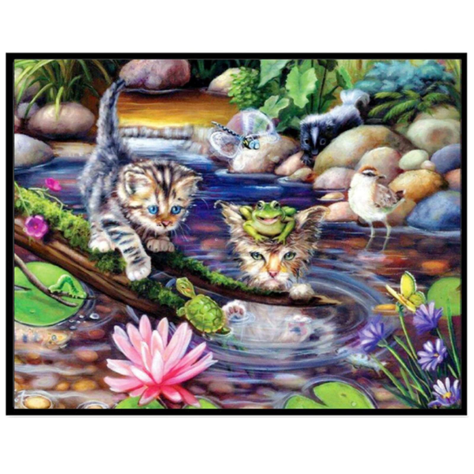 5D Diamond Painting Kit for Adults - Full Drill DIY Kitten Tortoise Lotus Design with Crystal Rhinestones, Cross Stitch Art Craft (36x64 Inch) - Perfect for Home Wall Decor, Entrance Display & Relaxation Therapy