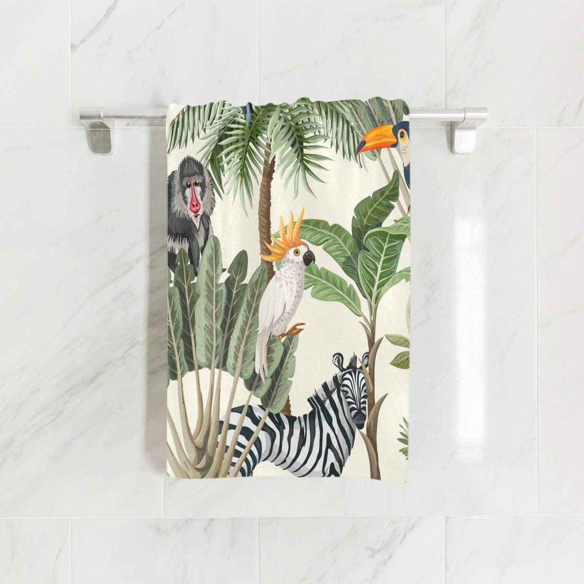 Jungle Animal Print Bird Monkey Zebra Hand Towel - 30x15 Inch Lightweight Soft Absorbent Bath Towel for Home, Bathroom Decor - Perfect for Jungle Theme Parties, Kids Room & Safari Nursery Decor