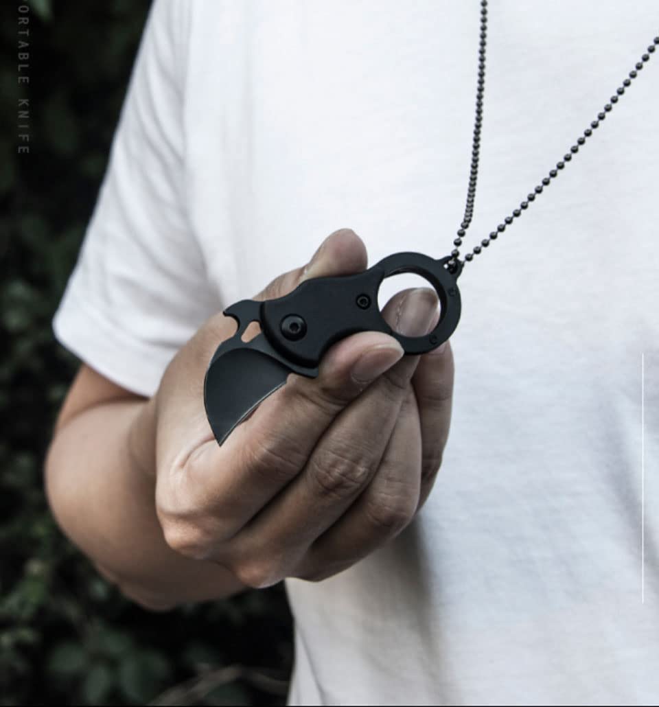 Mini Karambit Necklace Knife - Black Tactical Self Defense Tool for Outdoor Survival & EDC Gear