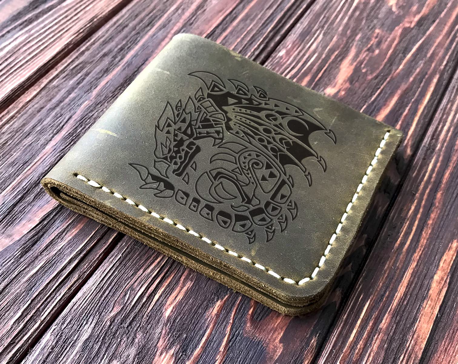 Silver Rathalos Monster Hunter World (MHW) Men's Leather Wallet - Personalized Gaming Gift for Husband, Boyfriend & Gamer - Handmade Custom Geek Present for Christmas & Special Occasions | Durable Slim RFID-Blocking Wallet for Everyday Use & Travel