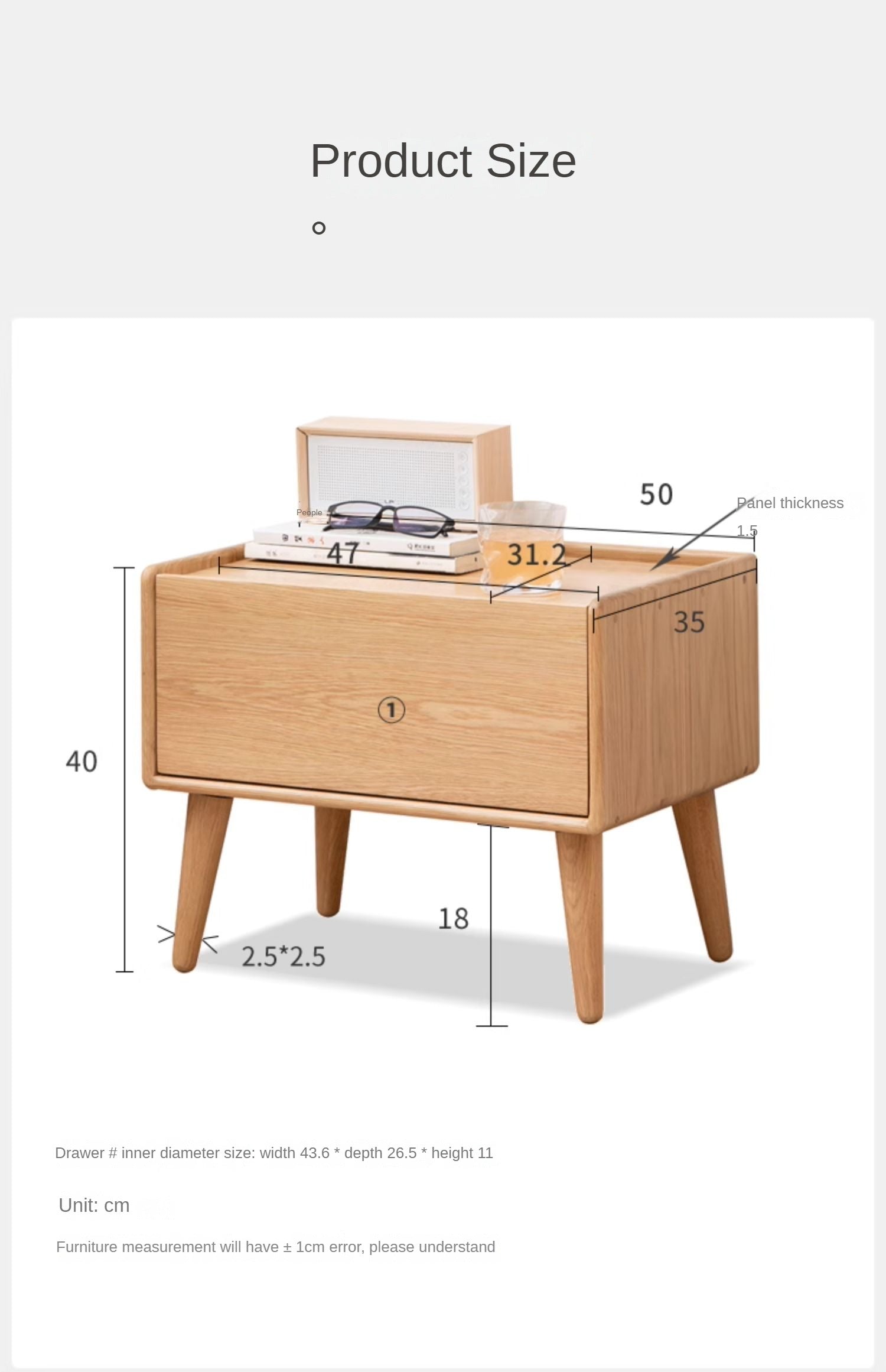 Solid Oak Wood Nightstand with Built-in USB Outlet - Perfect for Bedroom, Living Room, or Office Use