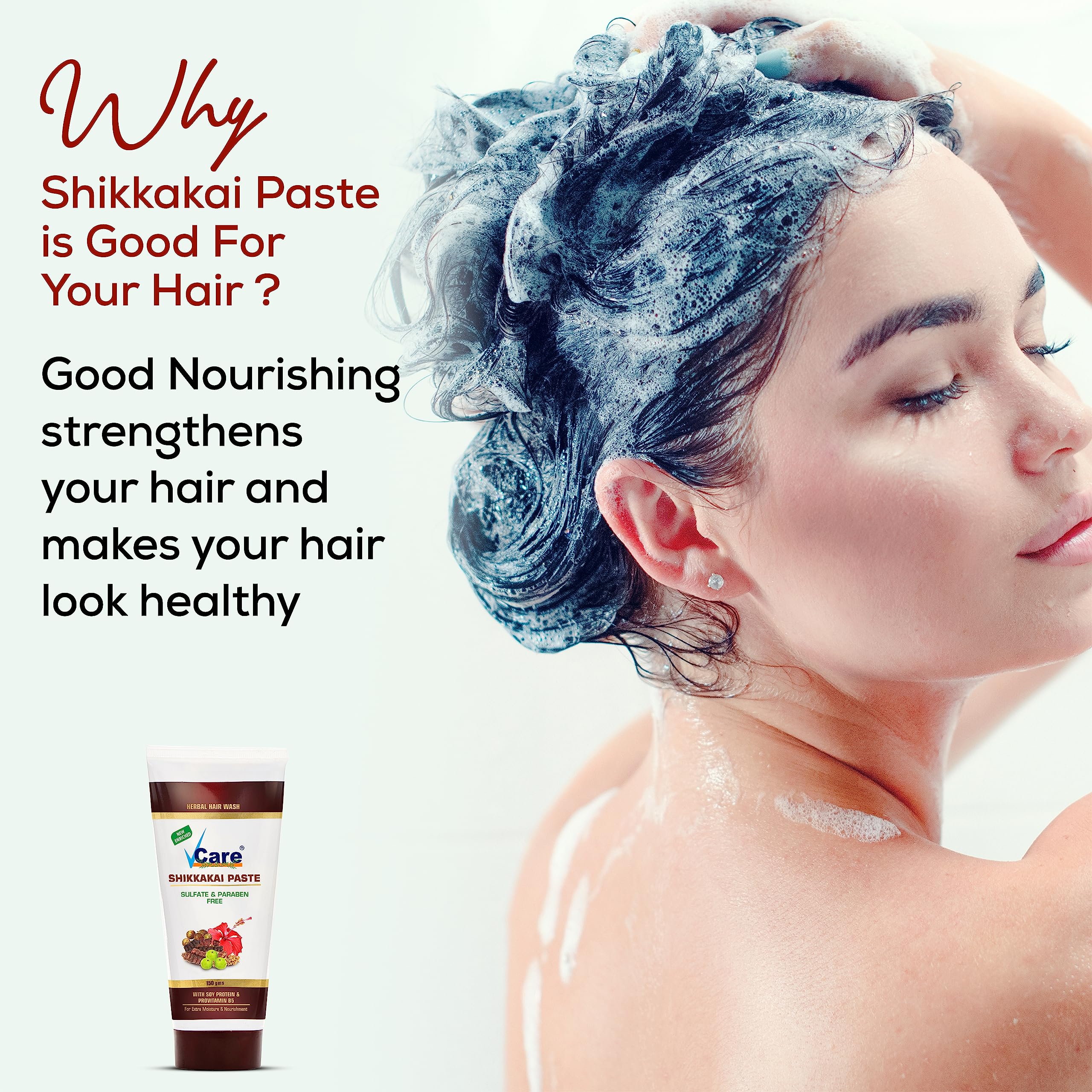 VCare Shikkakai Herbal Hair Wash Paste with Soy Protein & Provitamin B5 - Deep Moisturizing & Nourishing Natural Hair Cleanser for Dry Damaged Hair - 150g (Pack of 2) | Gentle Ayurvedic Shampoo Alternative for Daily Hair Care & Scalp Health
