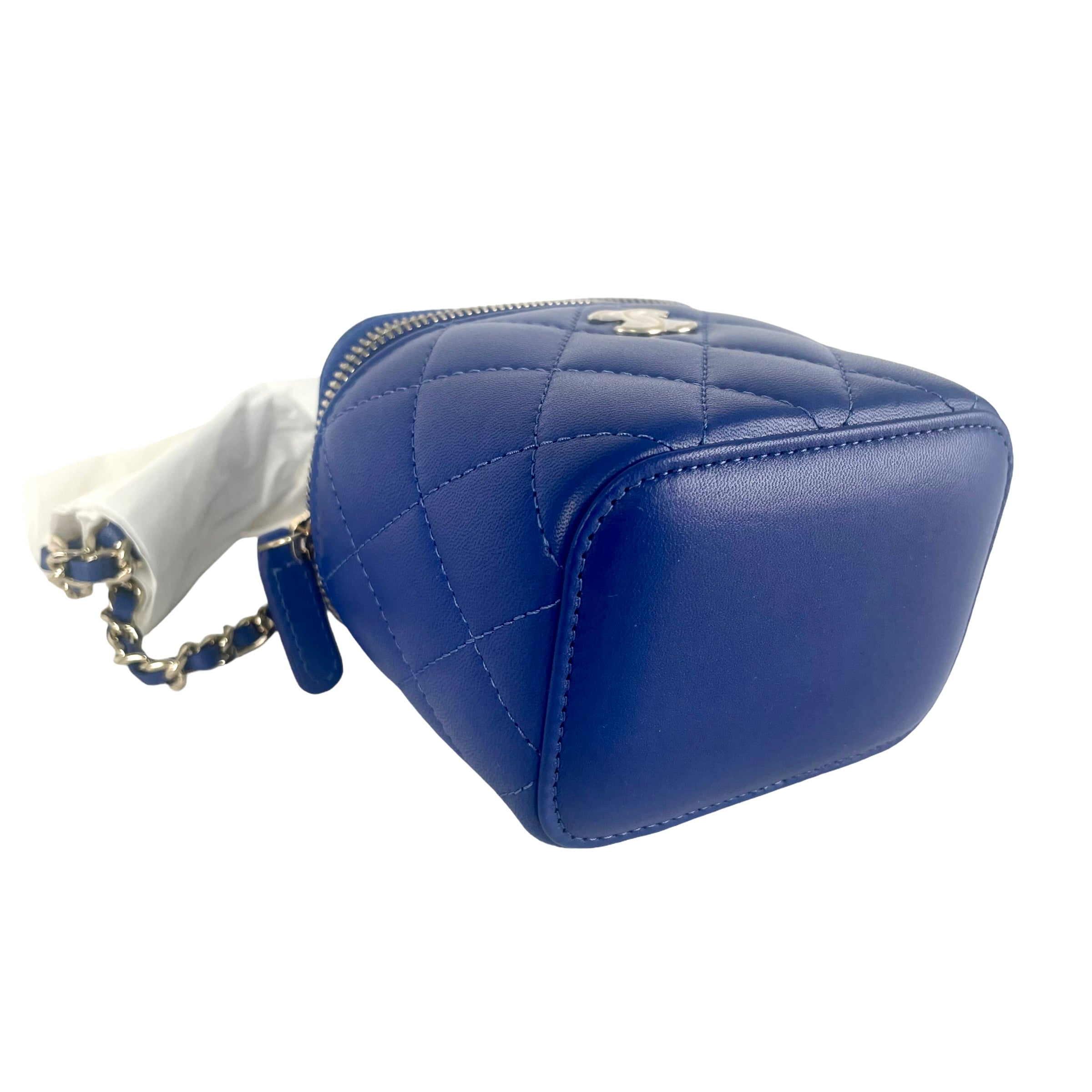 Chanel Mini Vanity Case with Handle - Blue Leather Crossbody Bag for Women | Perfect for Travel, Parties & Everyday Use