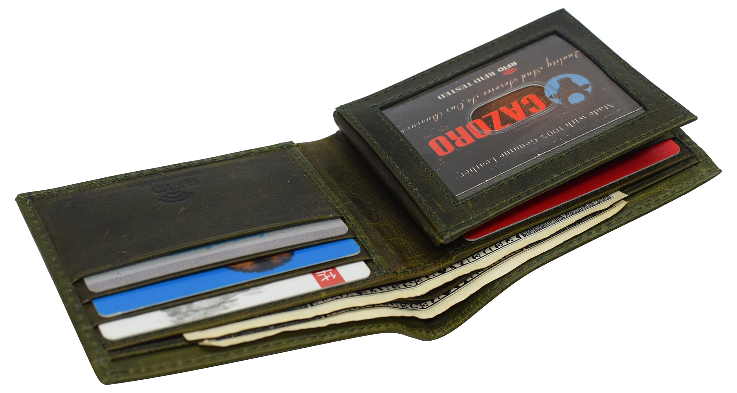 Slim RFID Blocking Wallet for Men - Genuine Cowhide Leather Front Pocket Bifold Wallet (Green) | Secure & Compact Card Holder for Everyday Use, Travel & Business