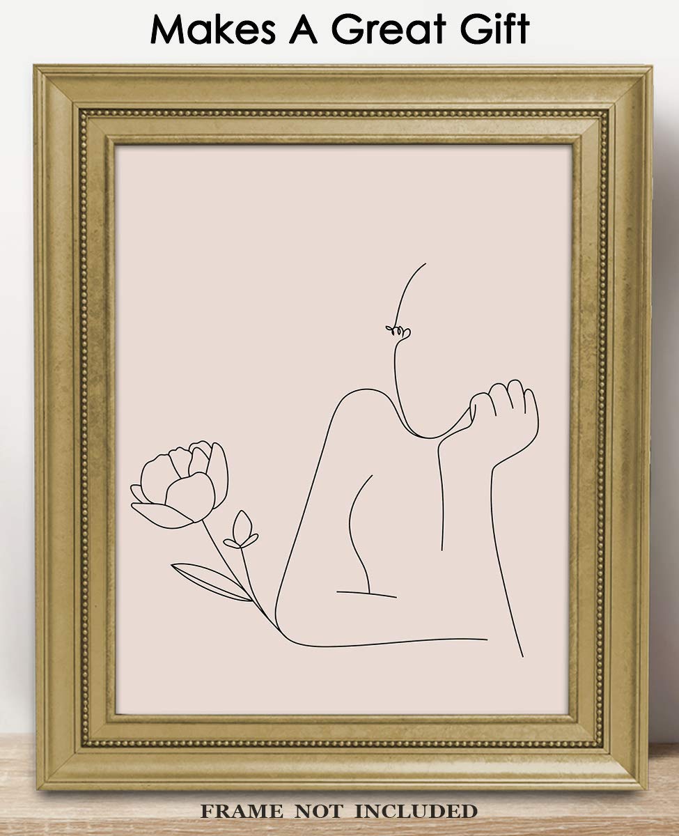 Minimalist Abstract Lady & Flower Line Figure Wall Art - Boho Aesthetic Unframed Poster 8x10 Inch for Home, Office, Bedroom & Living Room Decor - Perfect for Modern, Scandinavian & Bohemian Interior Design Styles