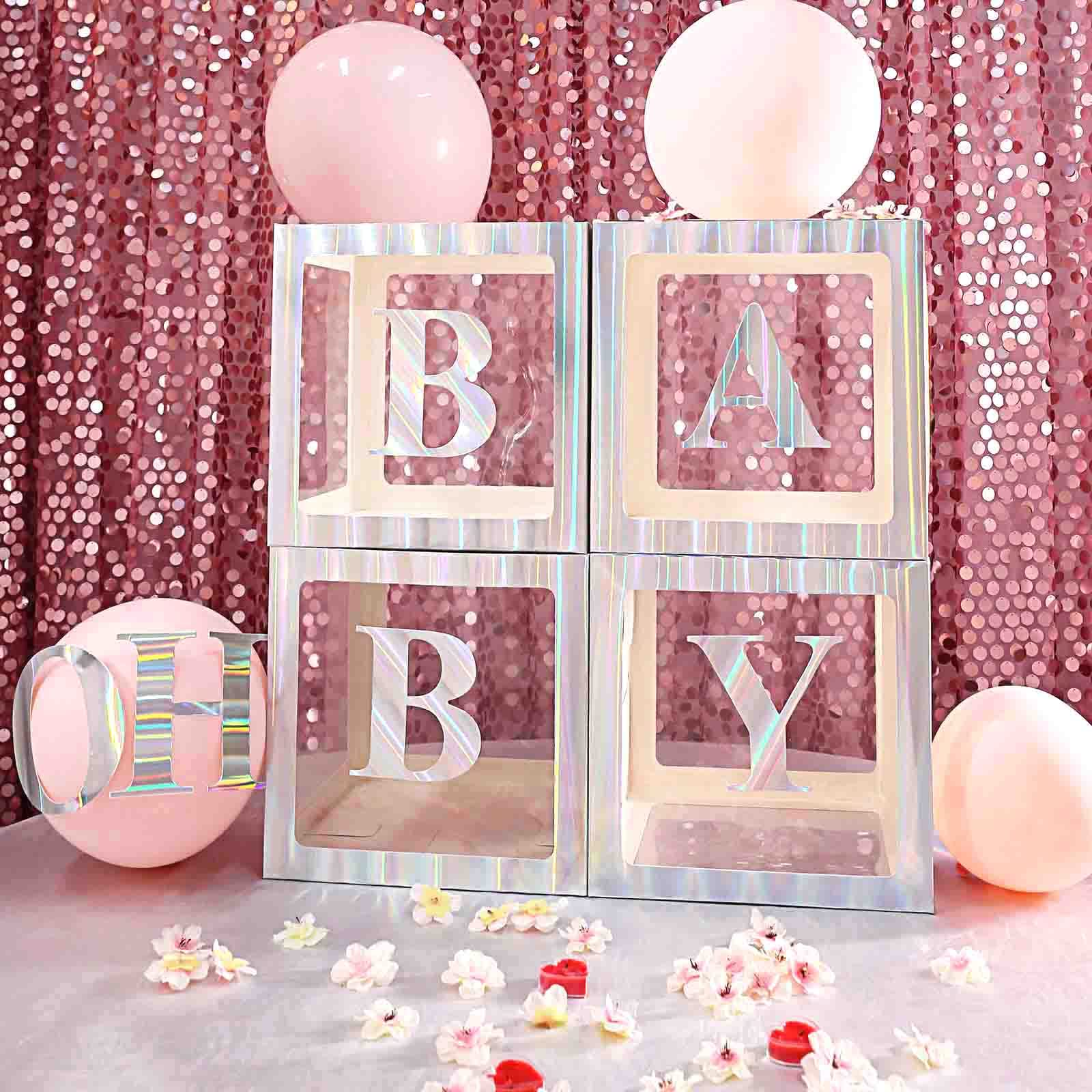 Efavormart 2-Pack Iridescent Edge Clear Balloon Gift Boxes - DIY Party Decor for Baby Shower, Christmas, Birthday, Wedding | Perfect for Table Centerpieces, Photo Booth Props & Event Styling
