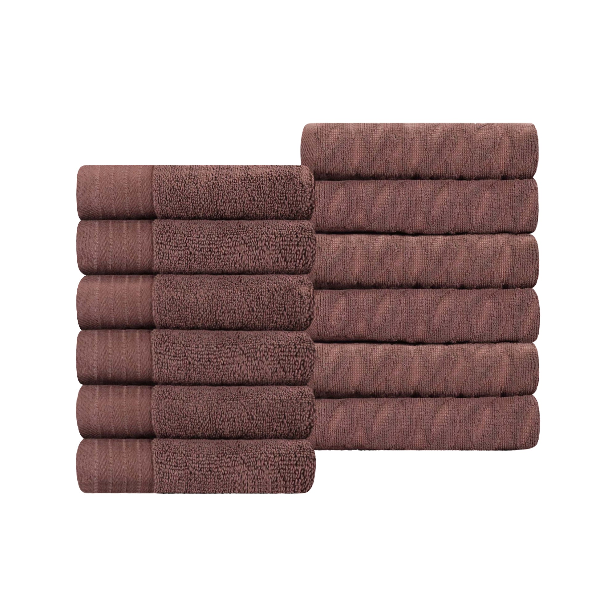 Premium 12-Piece Turkish Cotton Face Towel Set - Jacquard Herringbone & Solid Design | Soft Bath Towels for Spa, Gym, Travel & Luxury Home Use