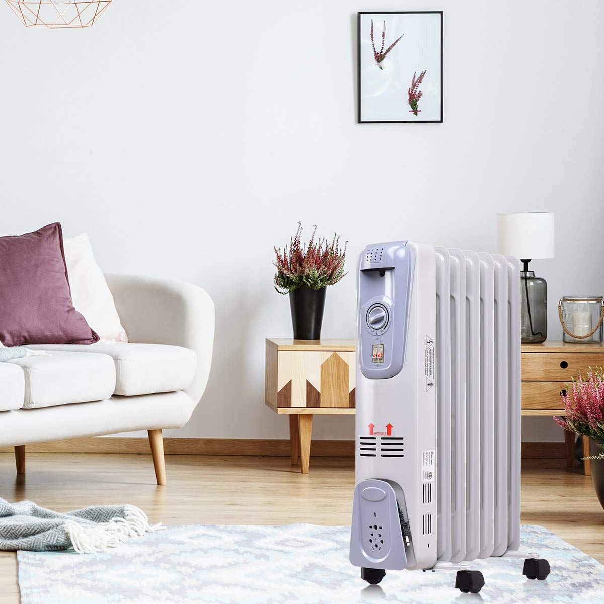 GOFLAME 1500W Oil Filled Radiator Heater - Portable Electric Space Heater with Adjustable Thermostat, 3 Heat Settings, Tip-Over & Overheat Protection | Quiet Operation for Bedroom, Office, Living Room & Small Spaces | Energy Efficient Indoor Heating Solution