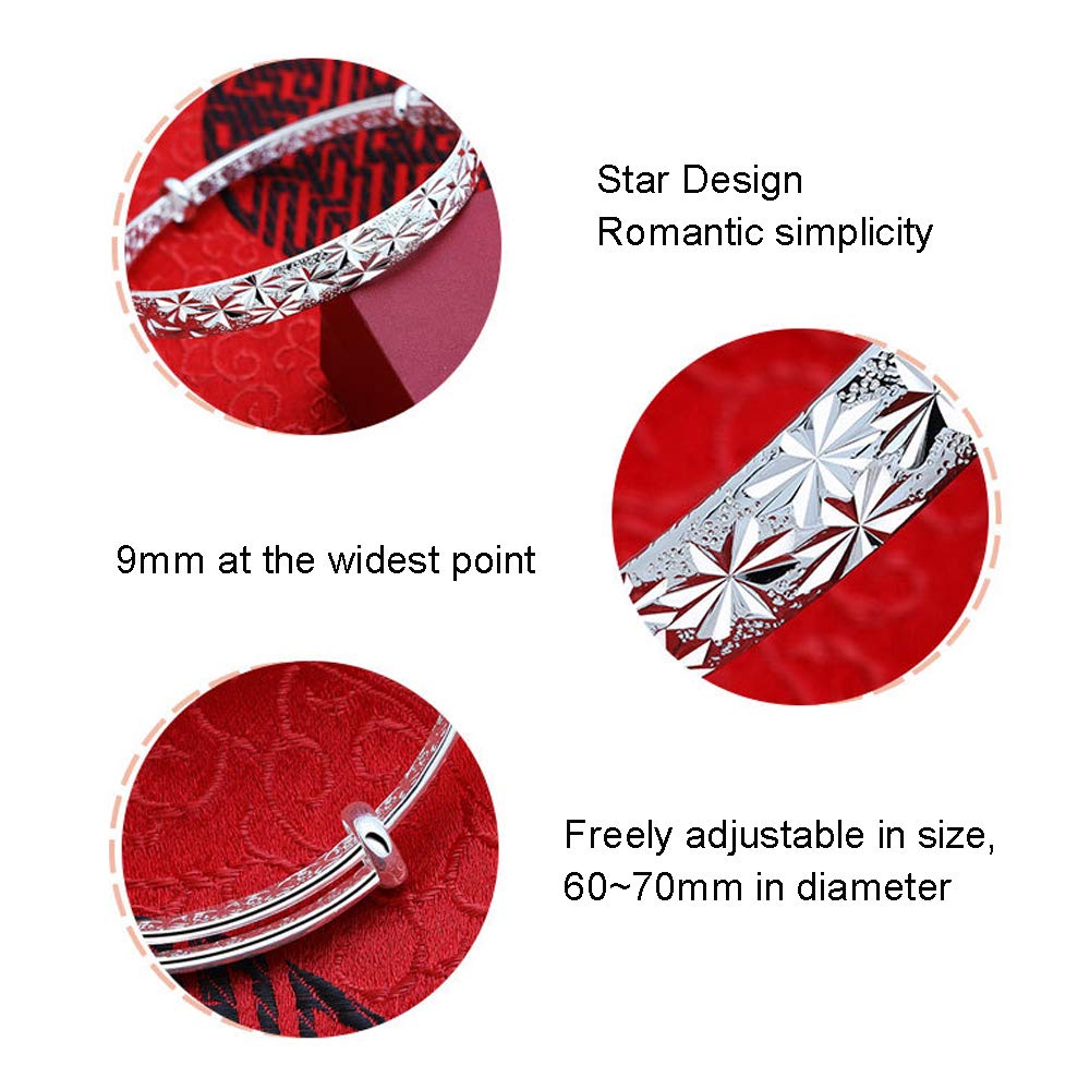 Sterling Silver Bangle Bracelets for Women - Handmade Adjustable Jewelry, Elegant Mother's Day Gift, Birthday Present for Her - Perfect for Weddings, Parties & Everyday Wear (Silver-2)