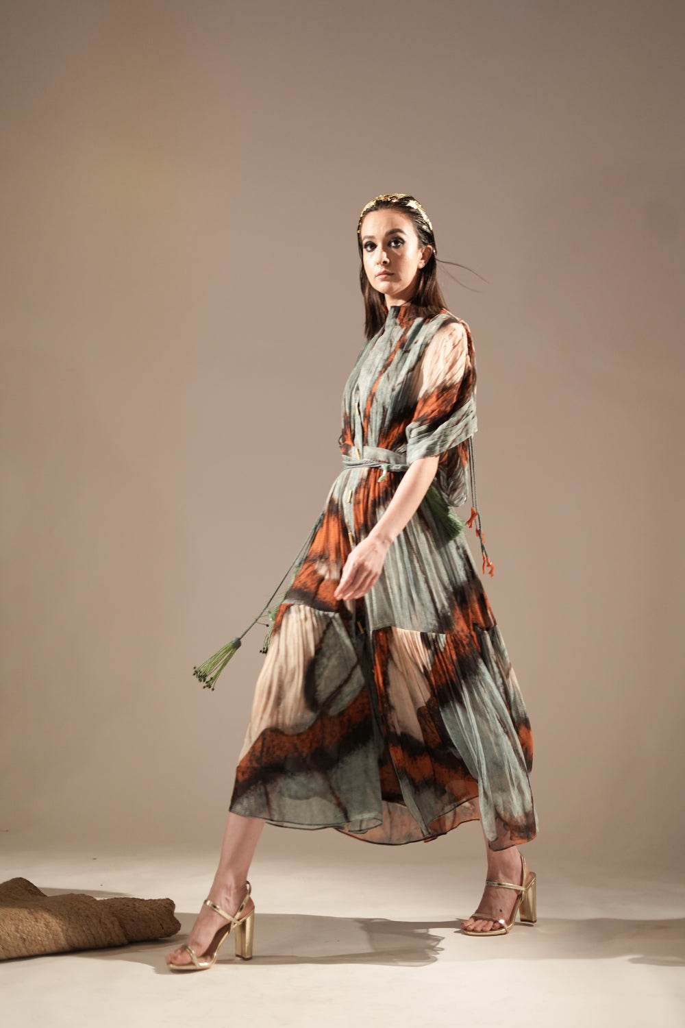 Powder Blue Butterfly Print Pleated Midi Skirt - Flowy A-Line Summer Dress for Women | Perfect for Garden Parties, Beach Vacations & Casual Outings