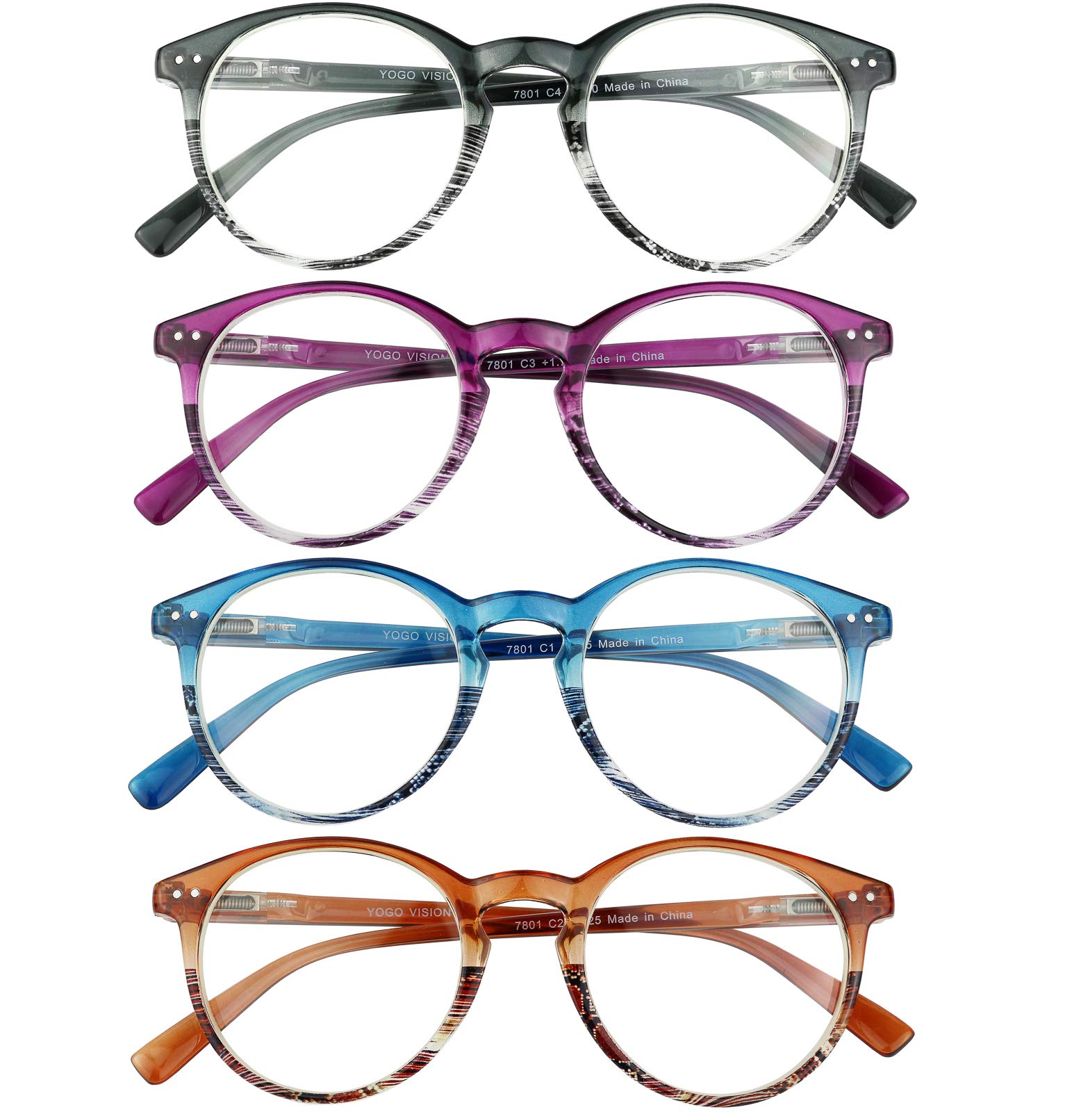 Blue Light Blocking Reading Glasses for Women & Men - Yogo Vision Round Readers for Computer Work, Reading & Screen Time Protection
