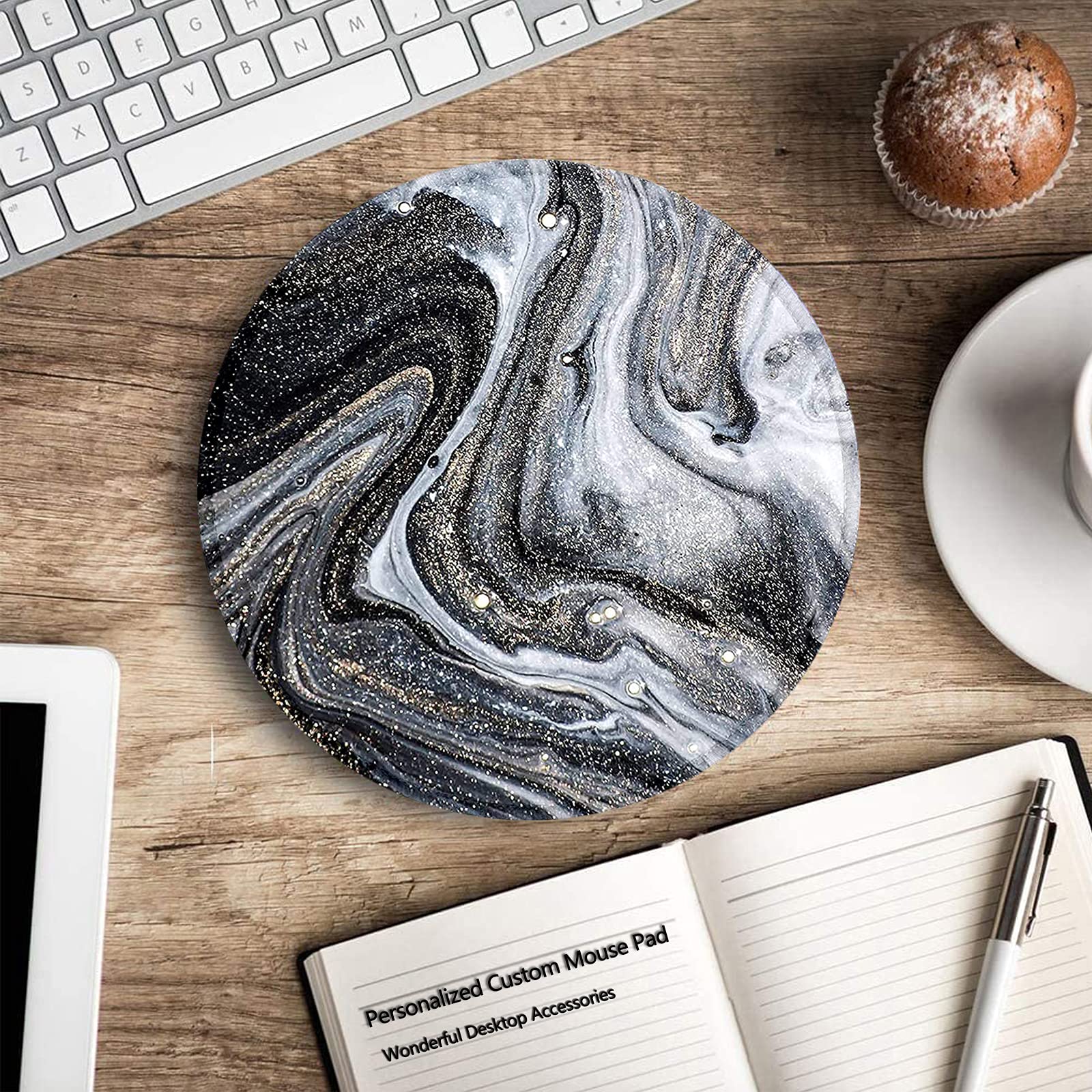 Premium Non-Slip Rubber Base Gaming Mouse Pad with Stitched Edge - Waterproof Round Mousepad (7.87x7.87 Inch) for PC, Laptop, Office & Home Use - Stylish Abstract Marble Design for Smooth Mouse Control