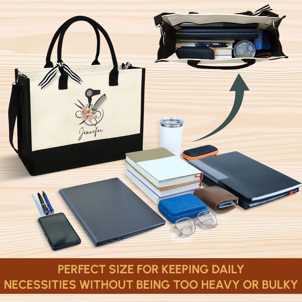 Personalized Hair Stylist Gift Ideas - 13oz Zippered Canvas Tote Bag for Salon Owners, Hairstylists & Beauticians | Perfect Birthday, Appreciation & Thank You Gifts for Women in Beauty Industry | Great for Salon Supplies, Travel & Everyday Use