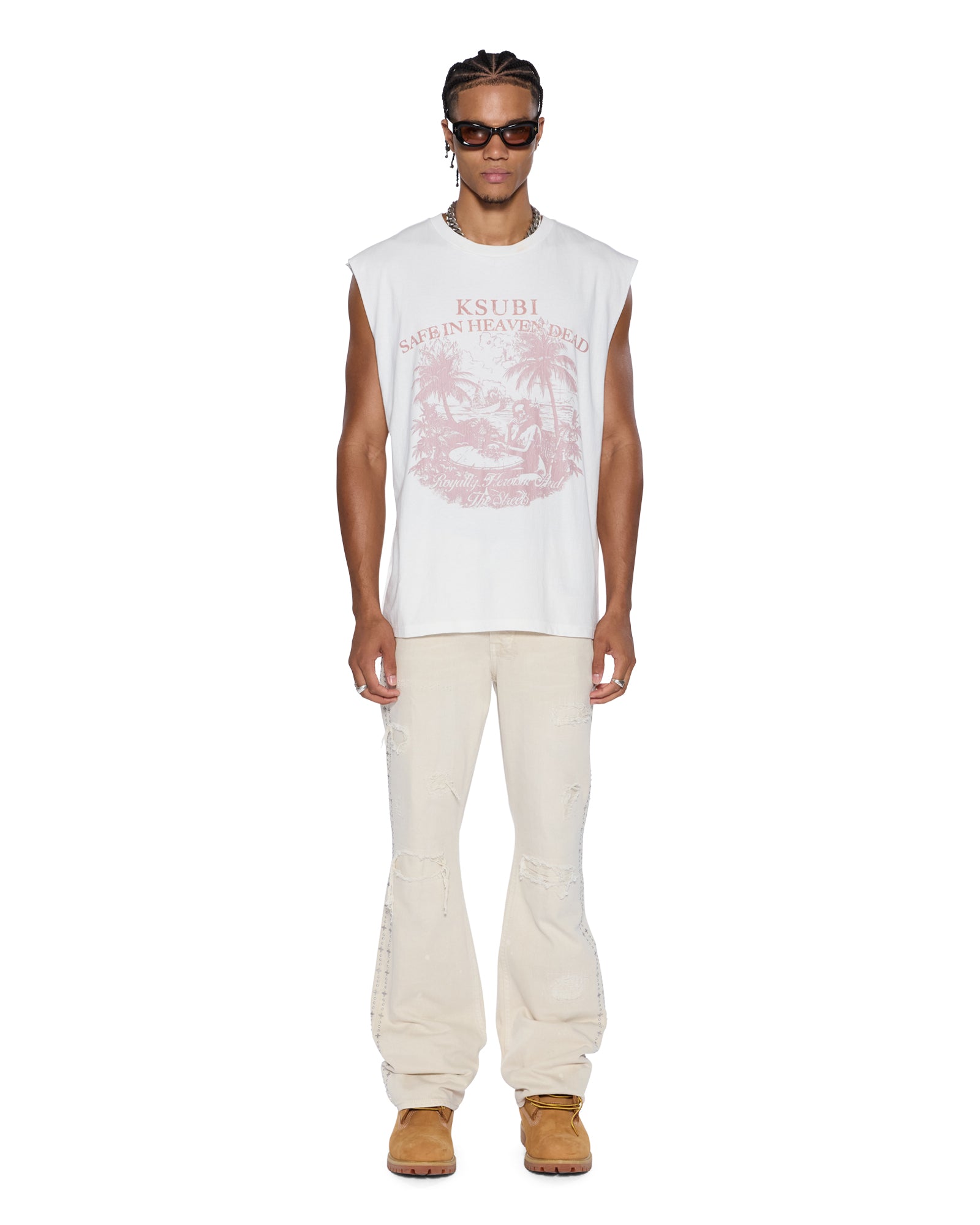 PARADISO Vintage White Cut Off T-Shirt - Distressed Short Sleeve Tee for Women | Casual Streetwear, Summer Outfits & Music Festivals