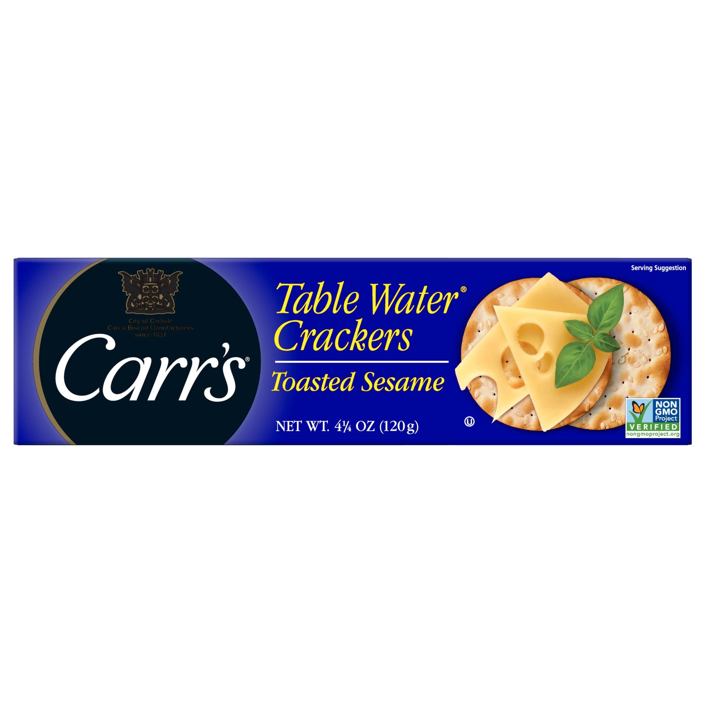 Carr's Table Water Crackers - Baked Sesame Snack Crackers, 4.5oz Box | Perfect for Parties, Cheese Platters & Gourmet Appetizers