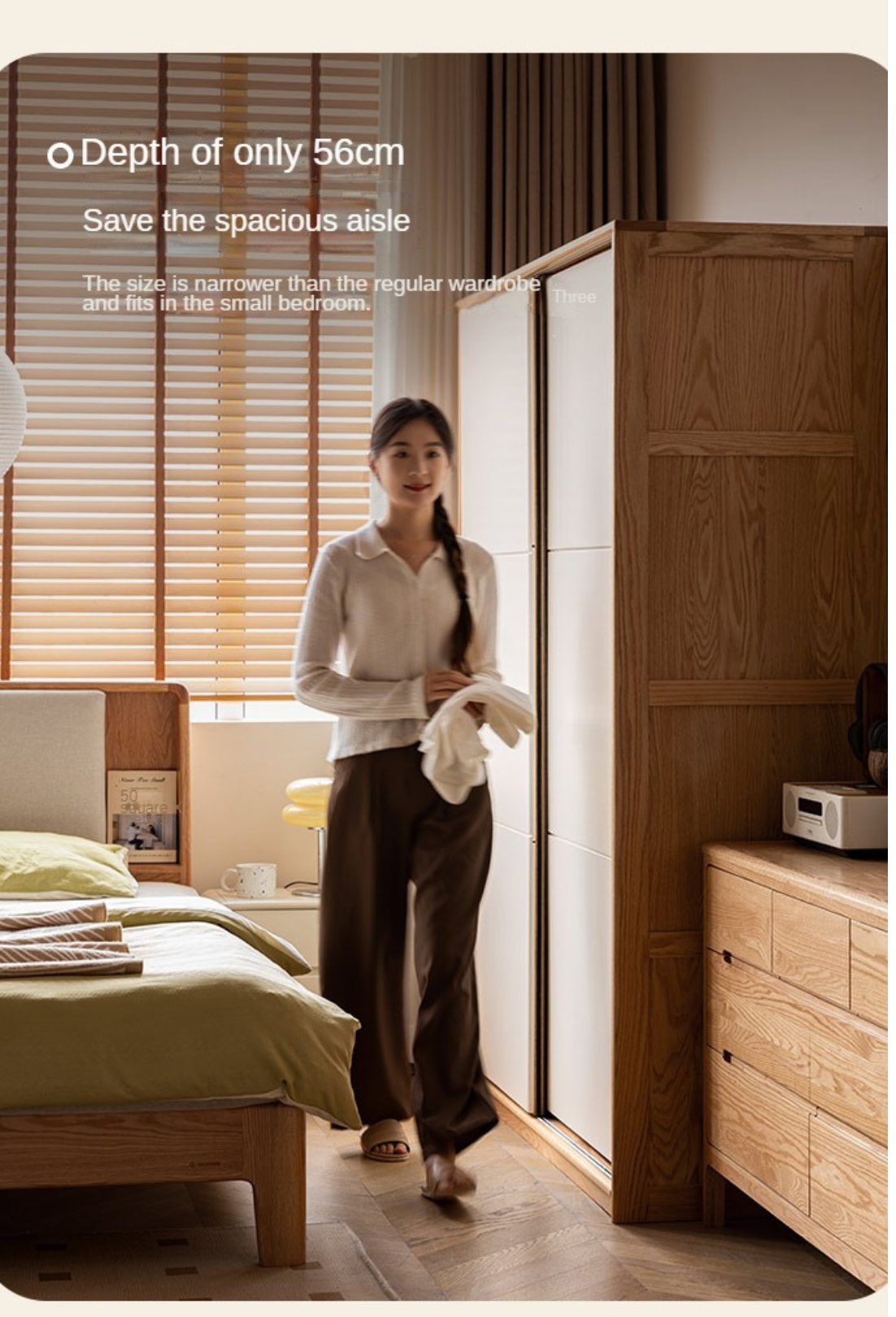 Solid Oak Wood Sliding Door Wardrobe Closet - Modern Storage Solution for Bedroom, Living Room & Office Organization