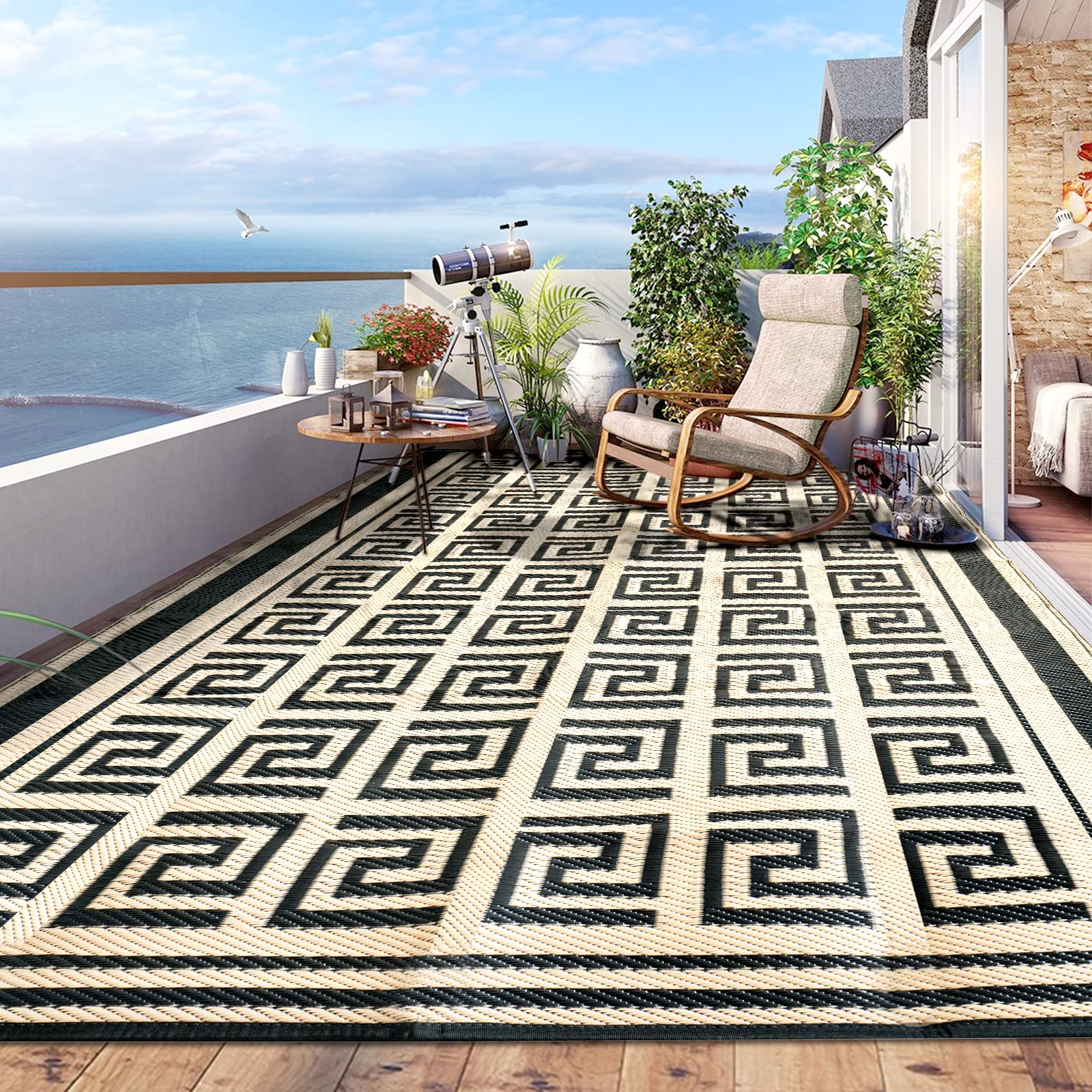 5' x 8' Waterproof Reversible Outdoor Rug - Durable Plastic Straw Patio Mat for Camping, RV, Picnic, Beach, Deck & Backyard | All-Weather Design for Patio Furniture, Porch, Balcony & Outdoor Entertaining