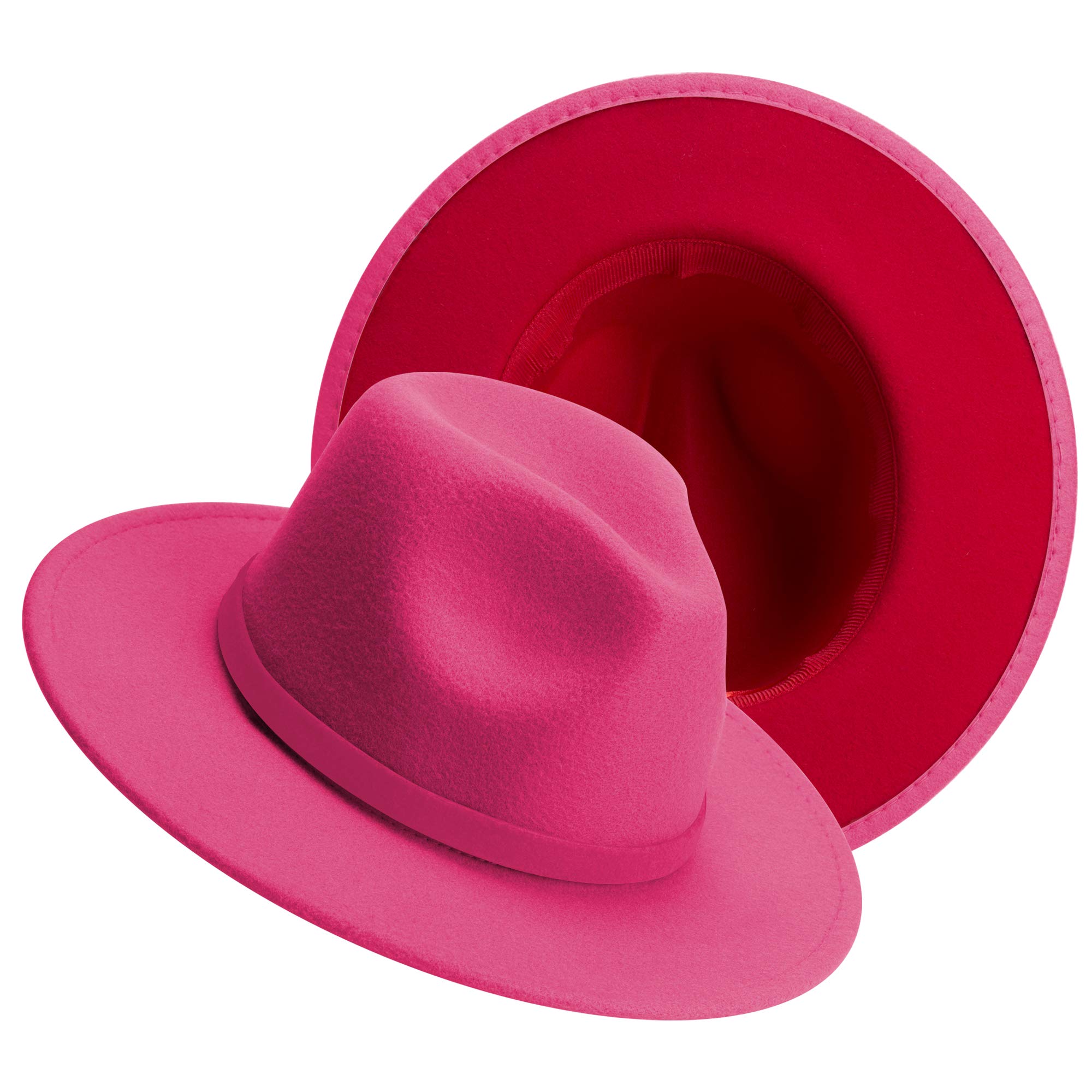 Phadora Wide Brim Fedora Hat for Women & Men - Vintage Rancher Hat with Felt Band & Red Under Brim - Perfect for Outdoor Activities, Country Music Festivals and Western Style Fashion