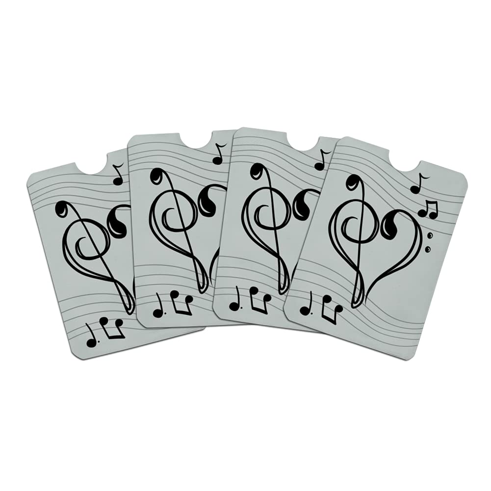 Treble Bass Clef Heart Music Themed RFID Blocking Credit Card Holder - Set of 4 for Wallet/Purse Protection (Perfect for Musicians, Music Lovers & Secure Travel)