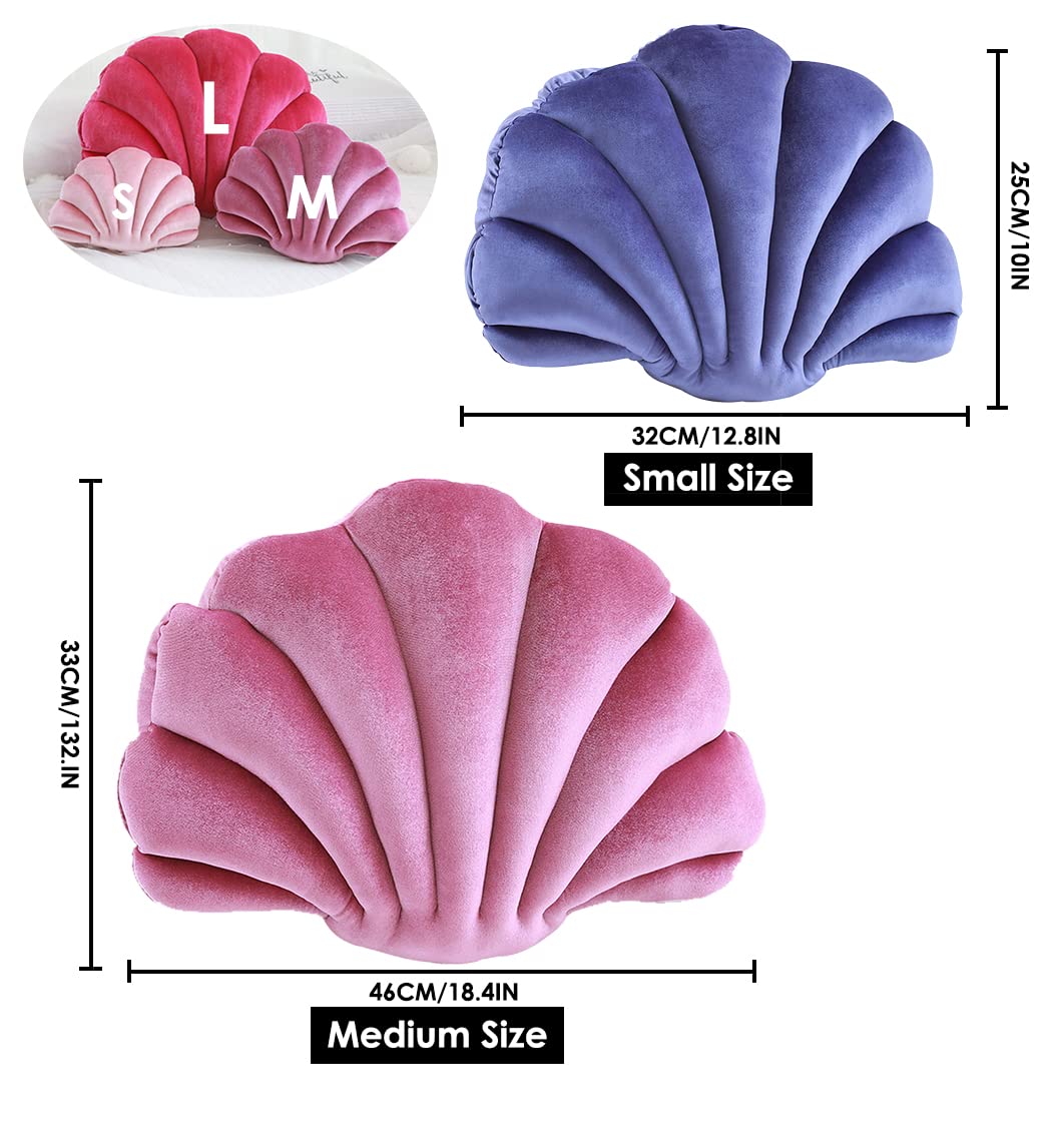 Velvet Seashell Decorative Throw Pillow - Small Violet Sea Shell Shaped Cushion for Bed, Couch & Home Office Decor | Perfect for Coastal, Beach House & Boho Interior Design